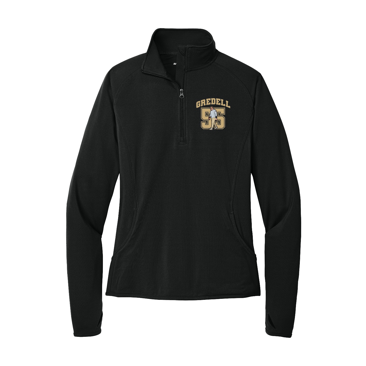 Women's Q-Zip Pullover — Number in Black