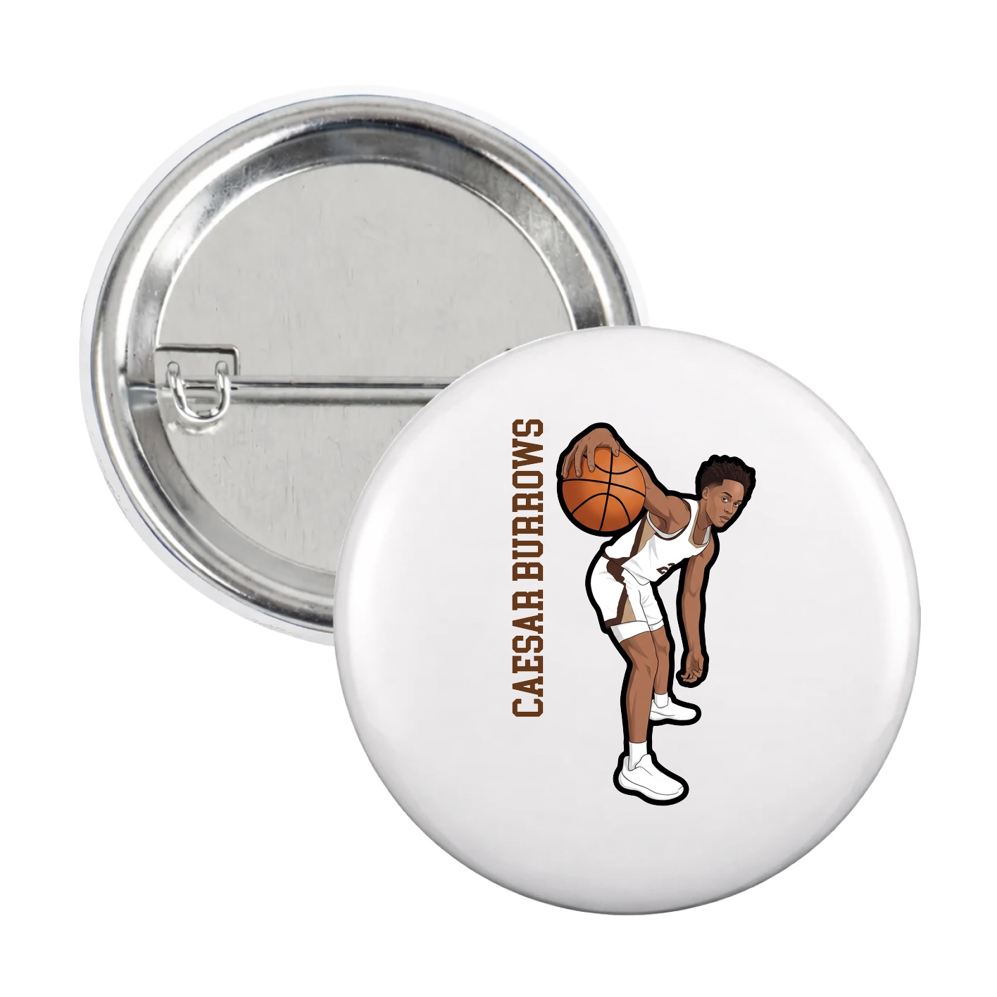 Game Day Button — Name Vertical in White