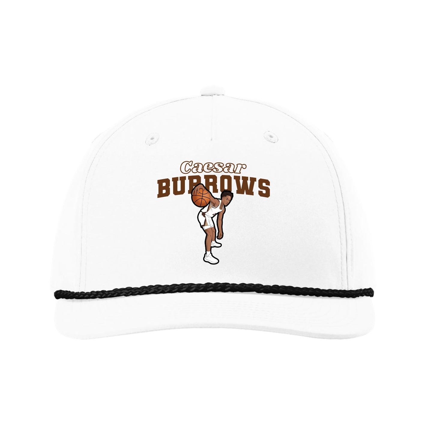 Five-Panel Classic Rope Cap — Name Arch in White