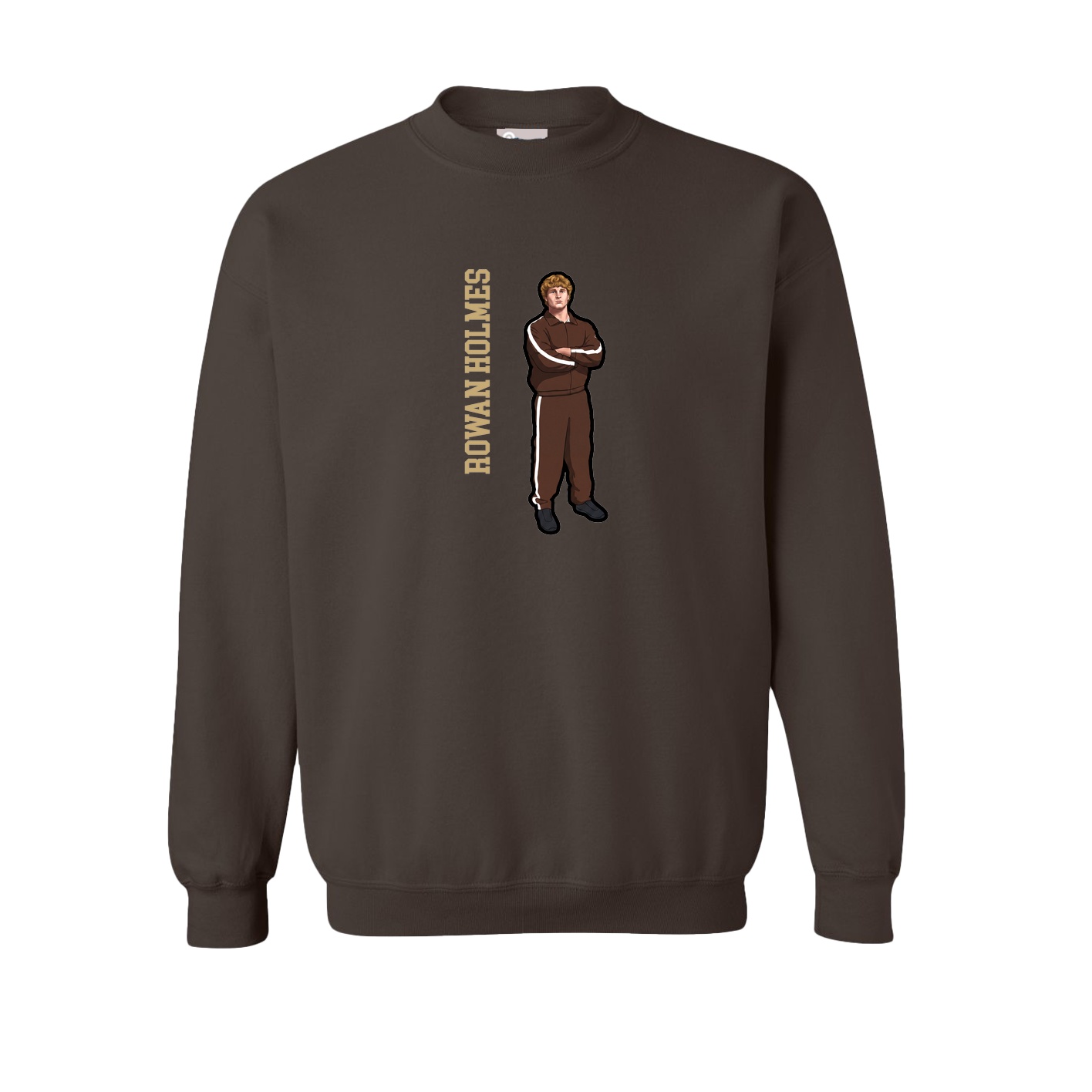 Fleece Crew — Name Vertical in Brown