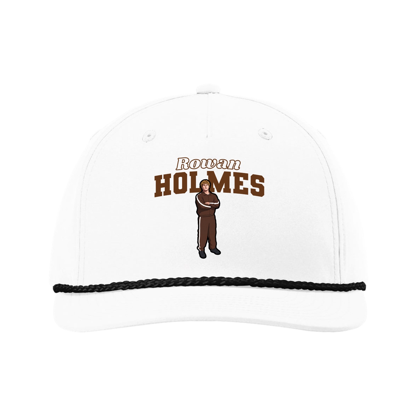 Five-Panel Classic Rope Cap — Name Arch in White