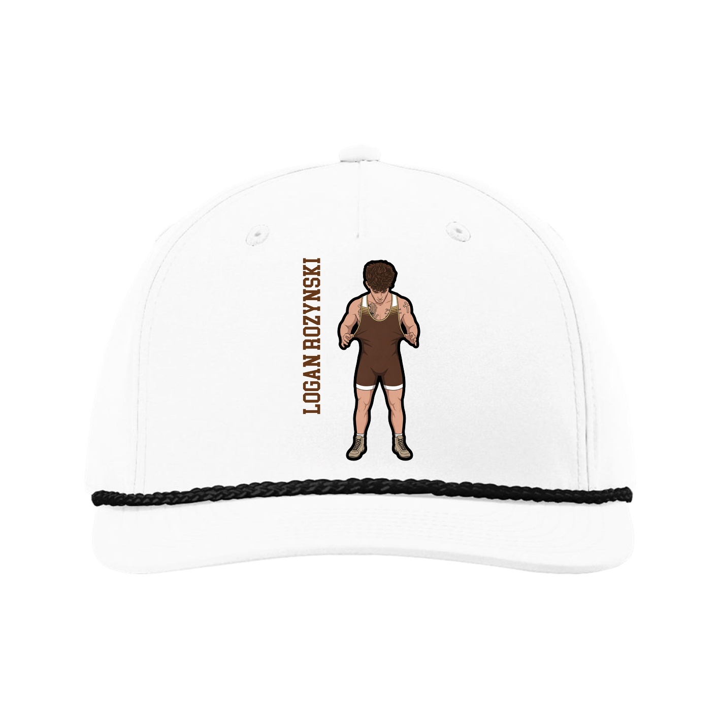 Five-Panel Classic Rope Cap — Name Vertical in White