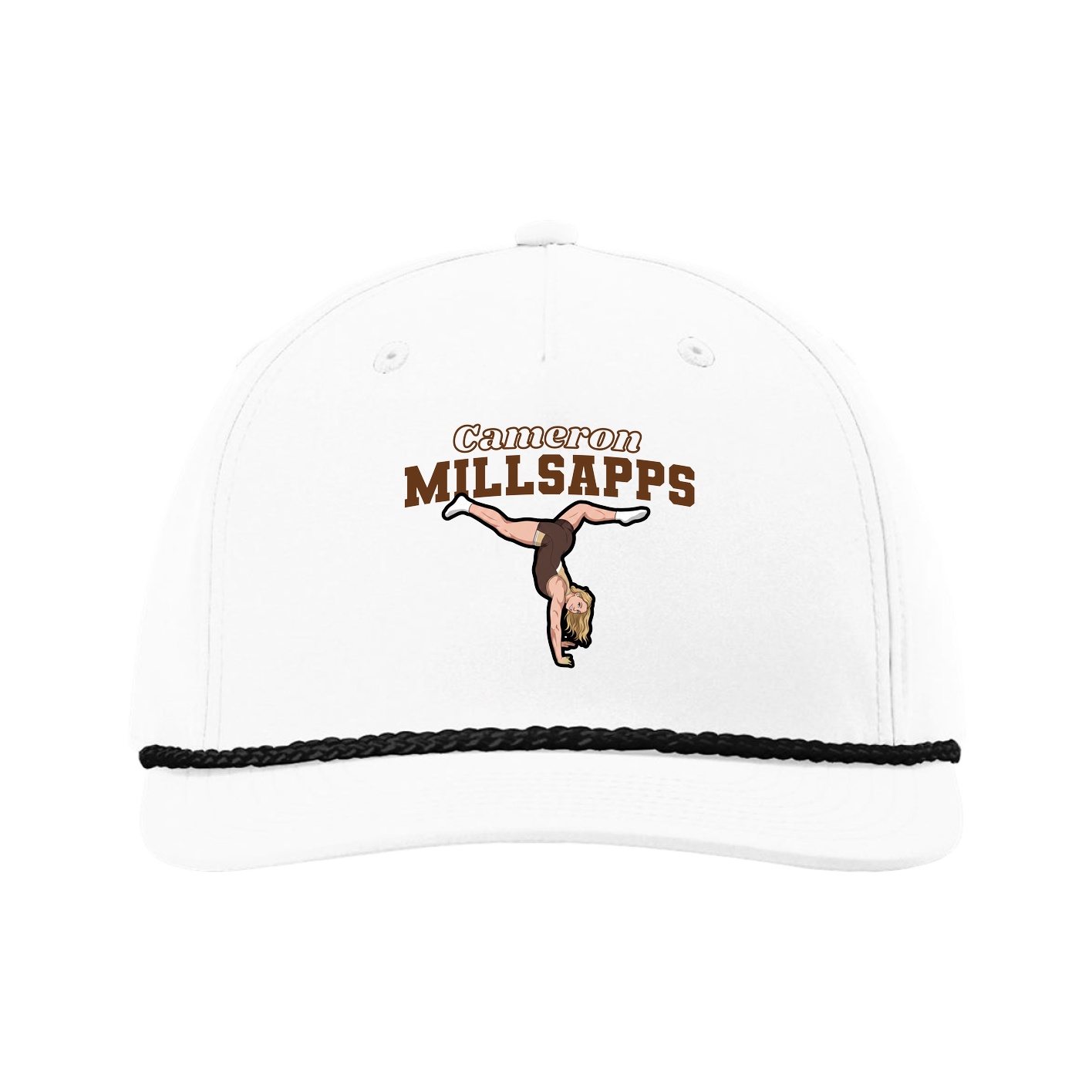 Five-Panel Classic Rope Cap — Name Arch in White
