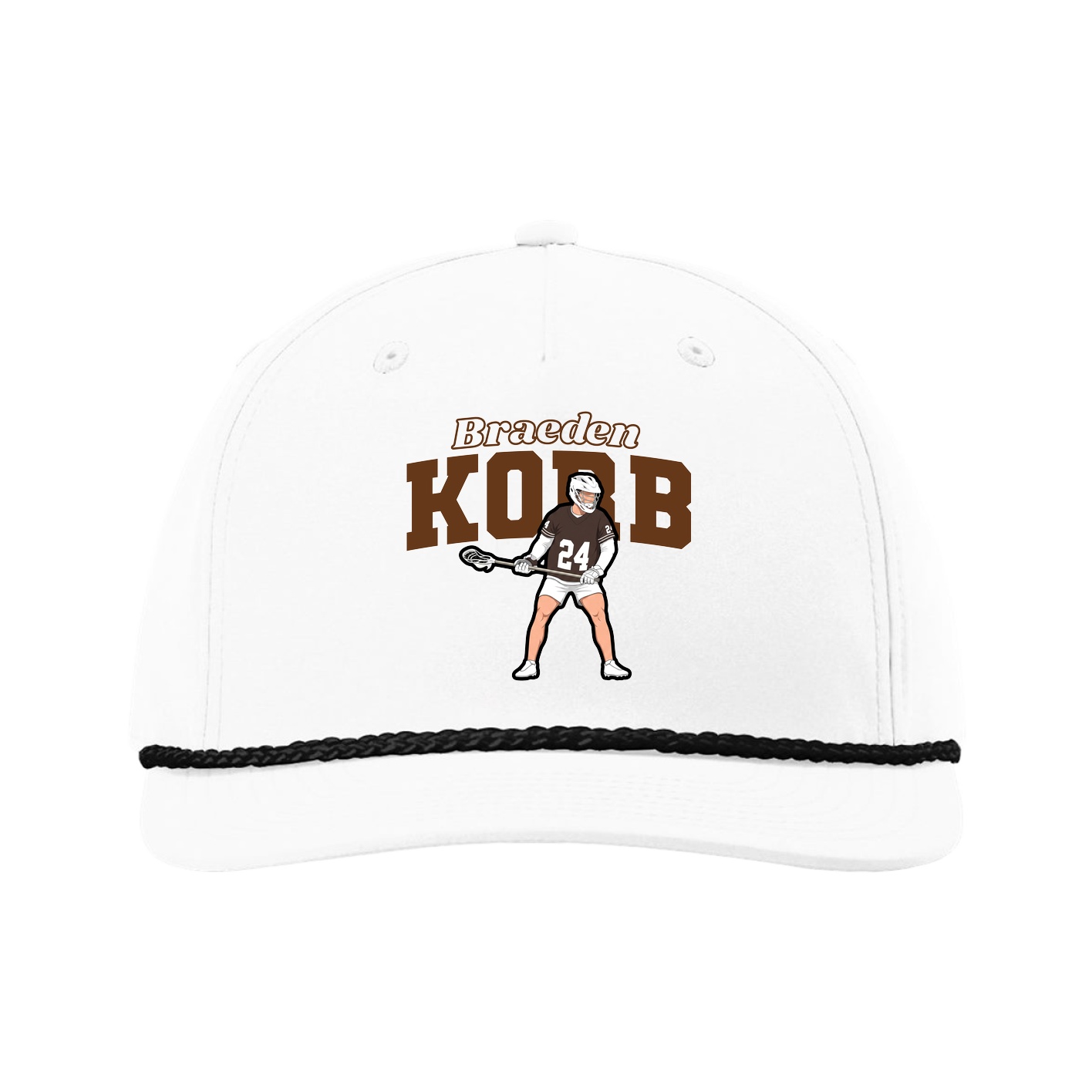 Five-Panel Classic Rope Cap — Name Arch in White