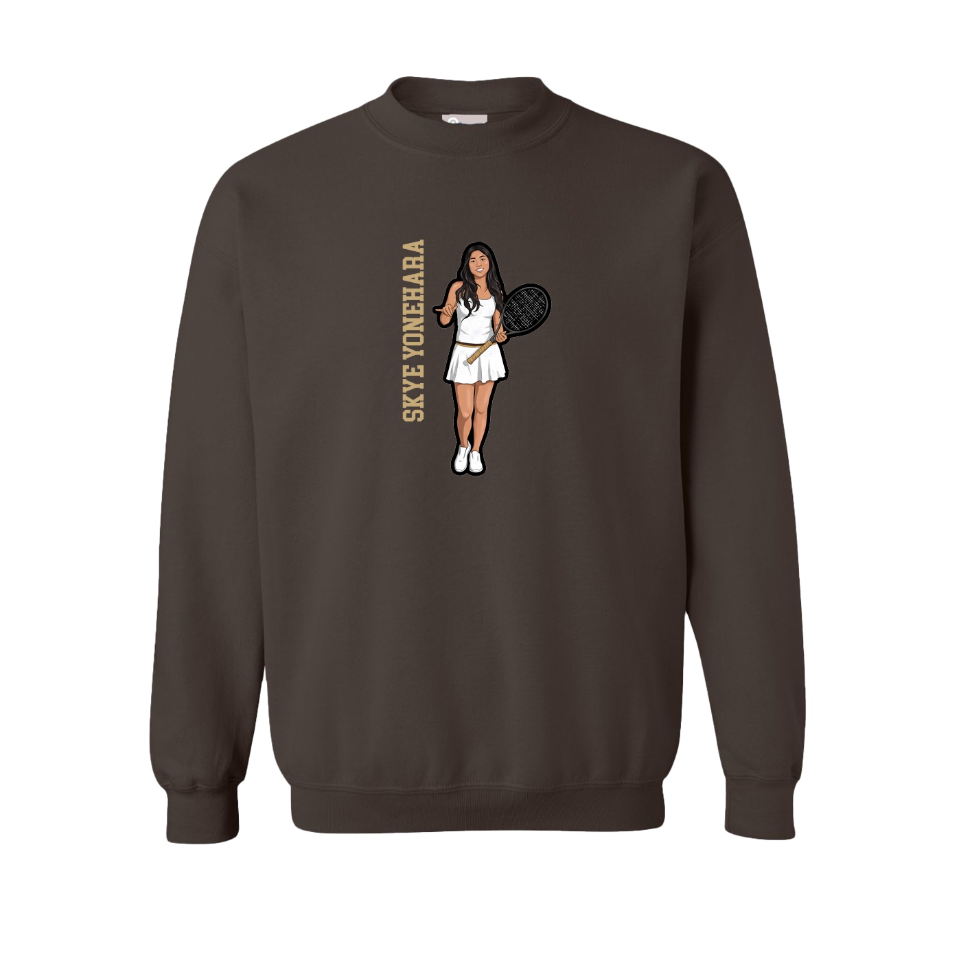 Fleece Crew — Name Vertical in Brown