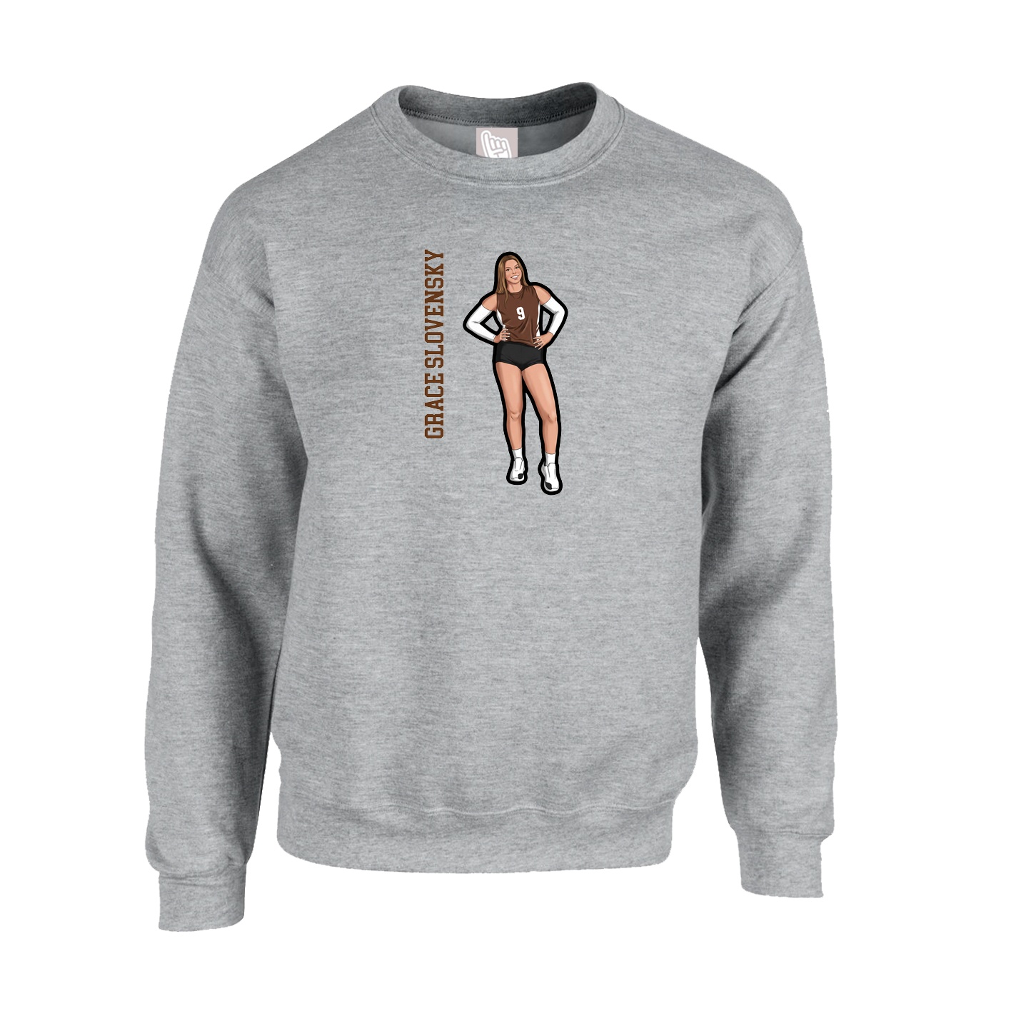 Fleece Crew — Name Vertical in Grey