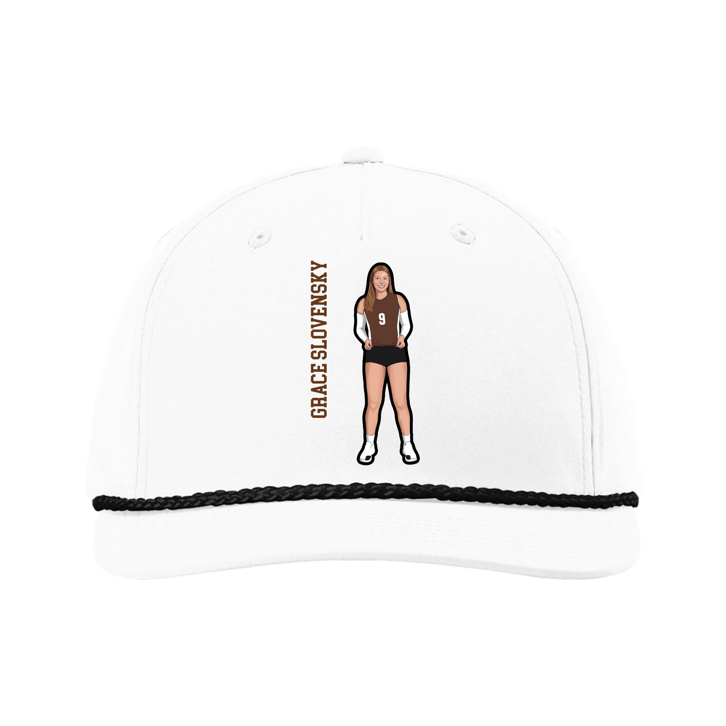 Five-Panel Classic Rope Cap — Name Vertical in White