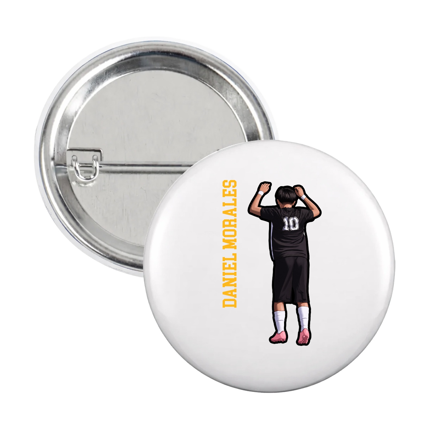 Game Day Button — Name Vertical in White