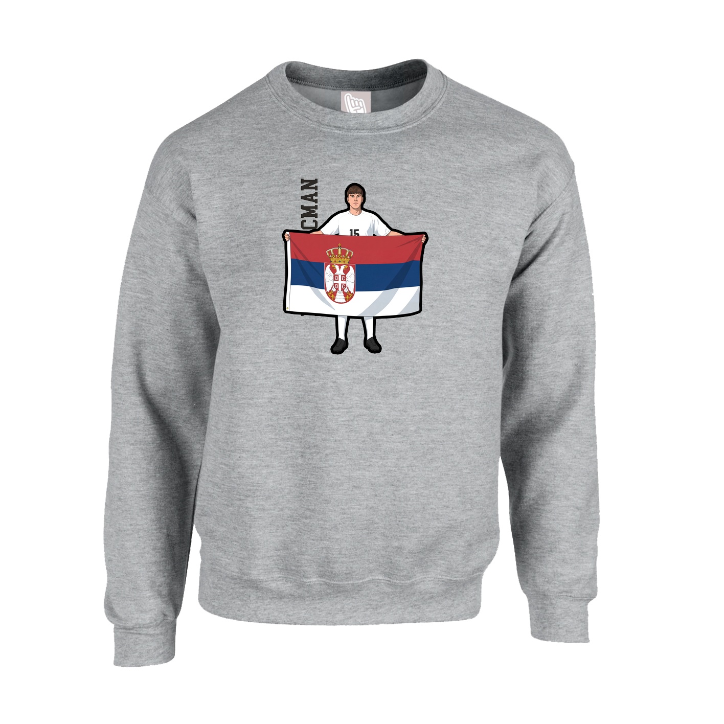 Fleece Crew — Name Vertical in Grey