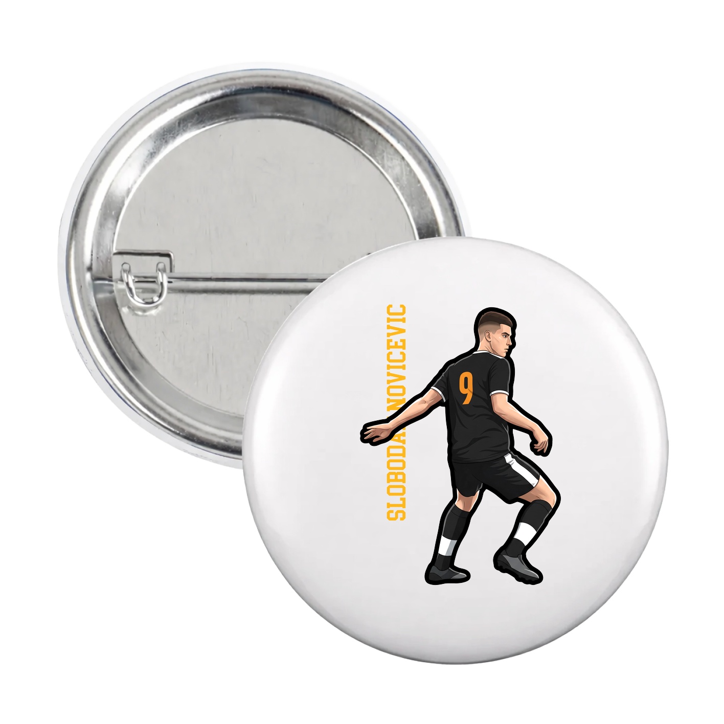 Game Day Button — Name Vertical in White
