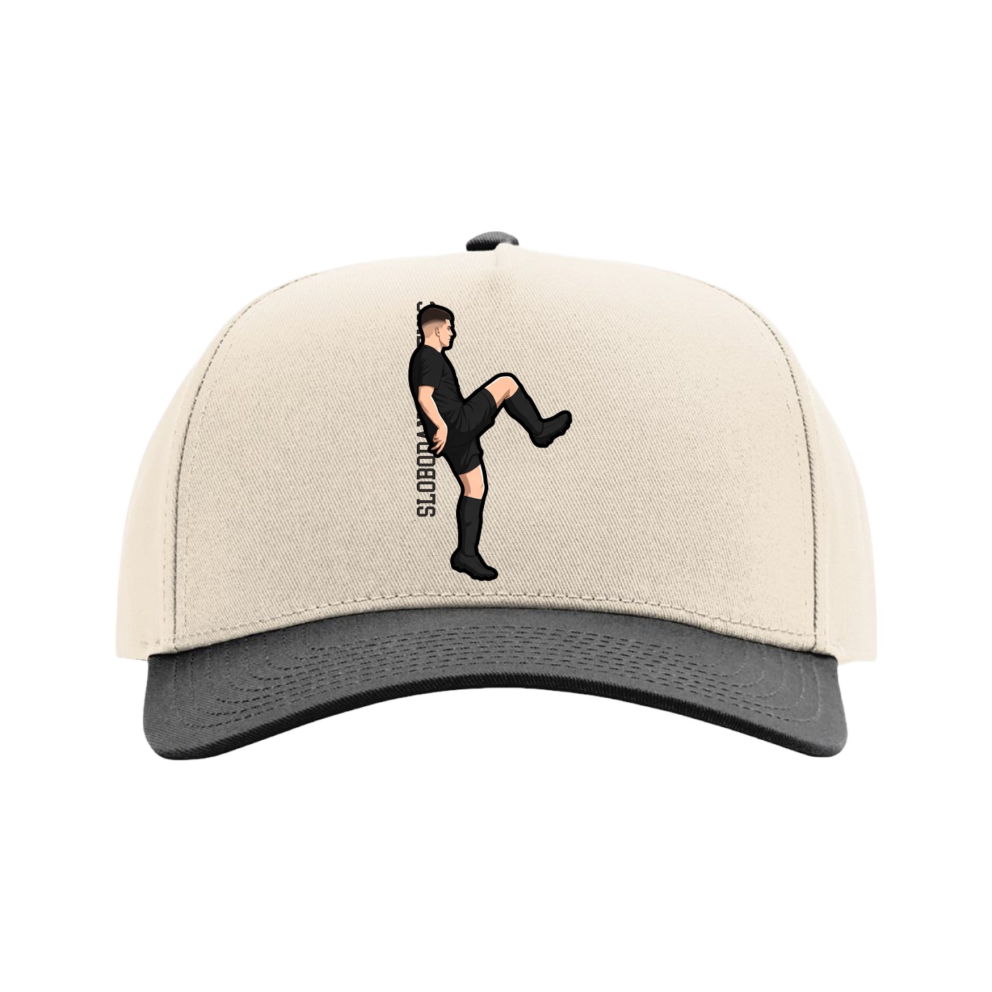 Full Fabric Five-Panel Champ Cap — Name Vertical in Cream/Black
