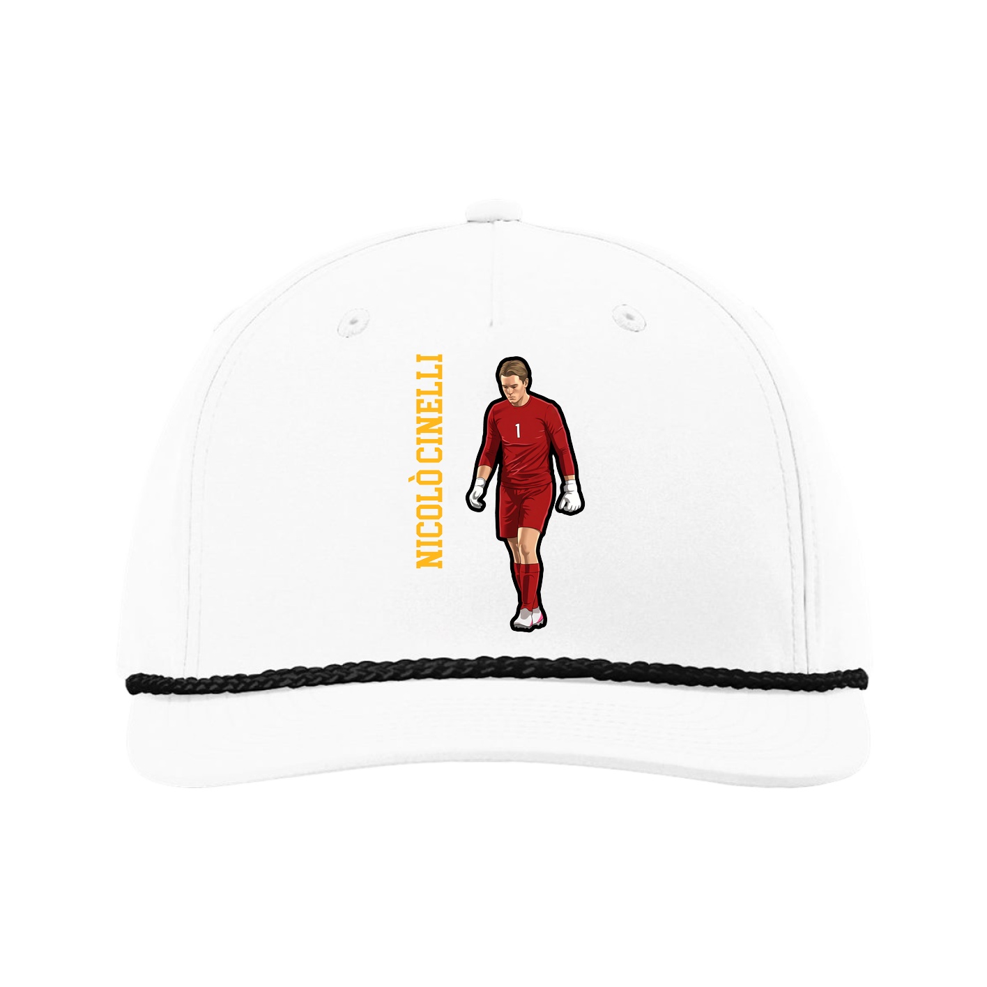 Five-Panel Classic Rope Cap — Name Vertical in White