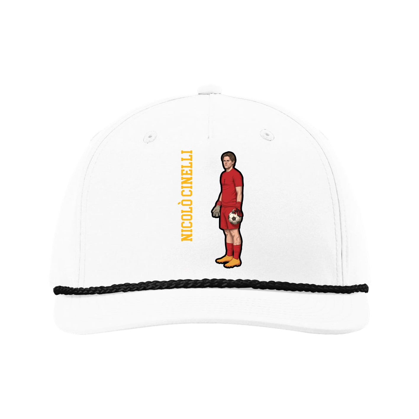 Five-Panel Classic Rope Cap — Name Vertical in White