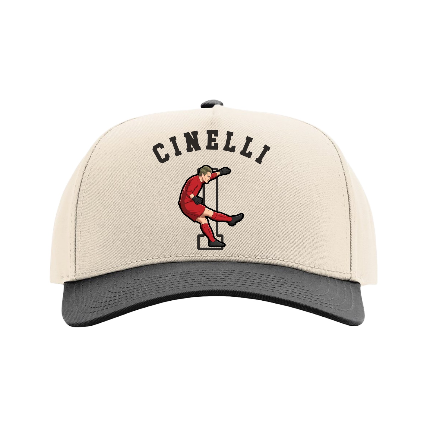 Full Fabric Five-Panel Champ Cap — Shirsey Arch in Cream/Black