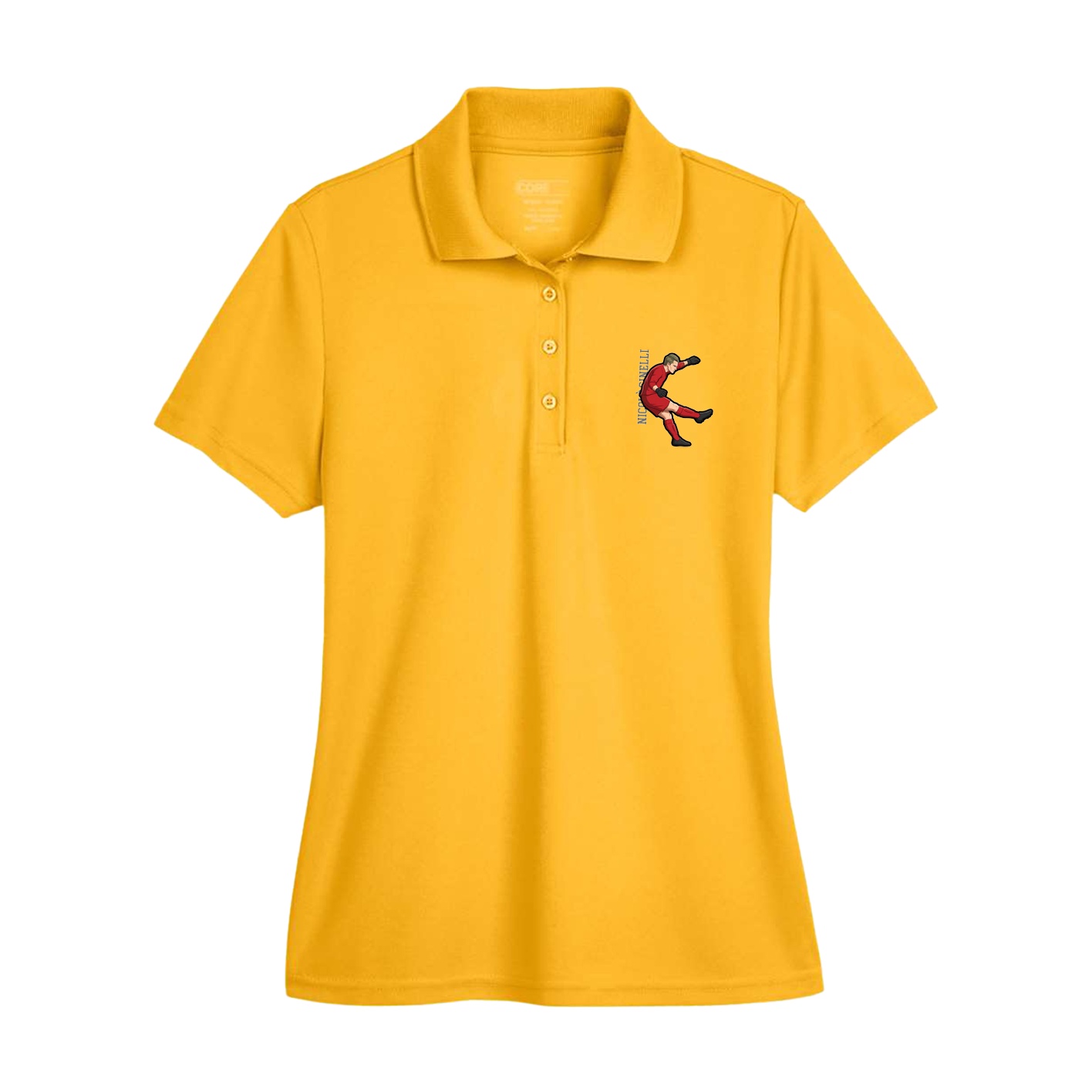 Womens Performance Polo — Name Vertical in Gold