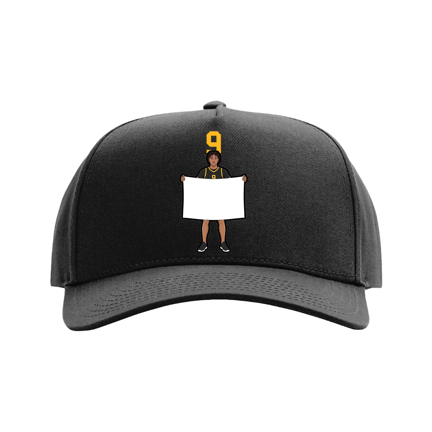 Full Fabric Five-Panel Champ Cap — Number Top in Black