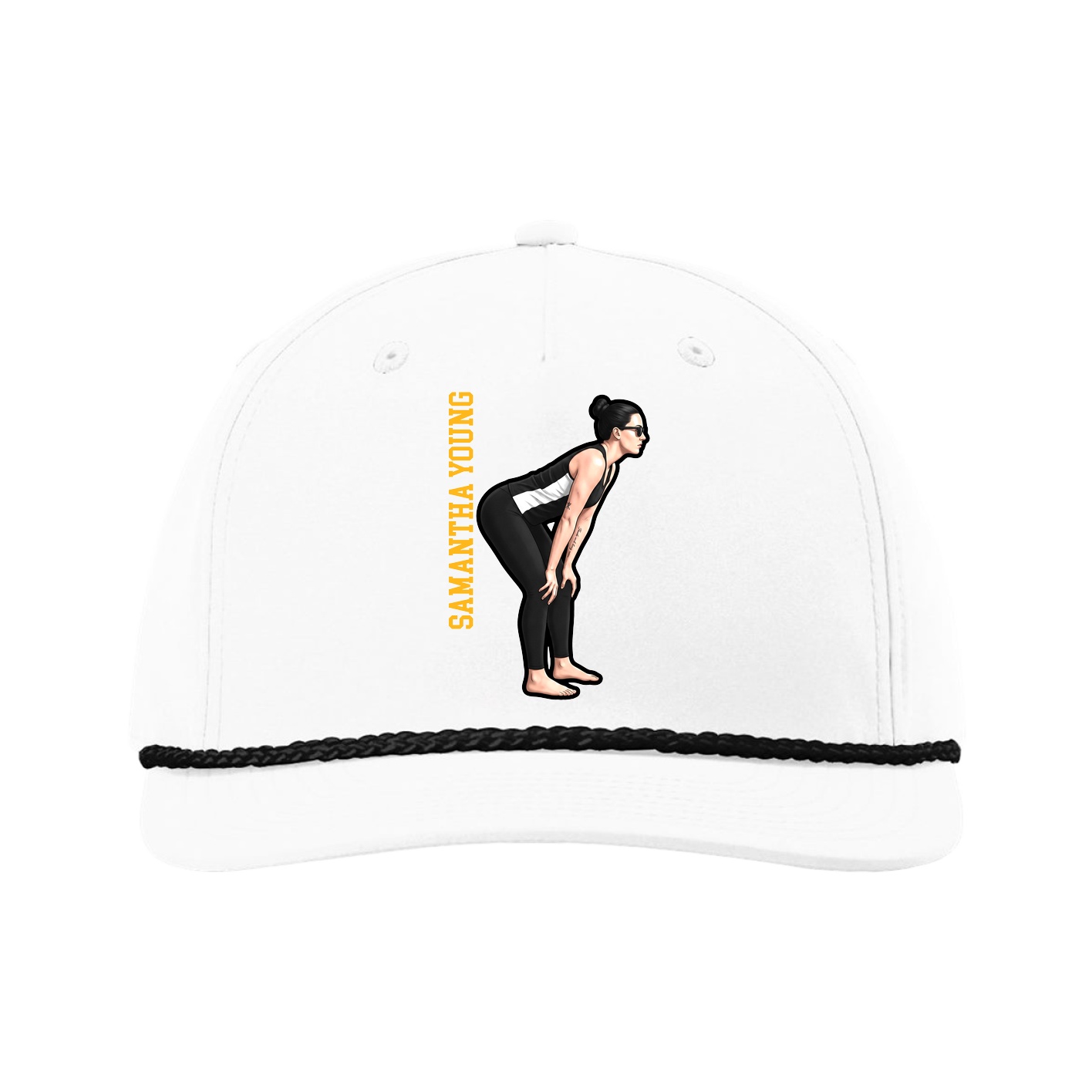 Five-Panel Classic Rope Cap — Name Vertical in White