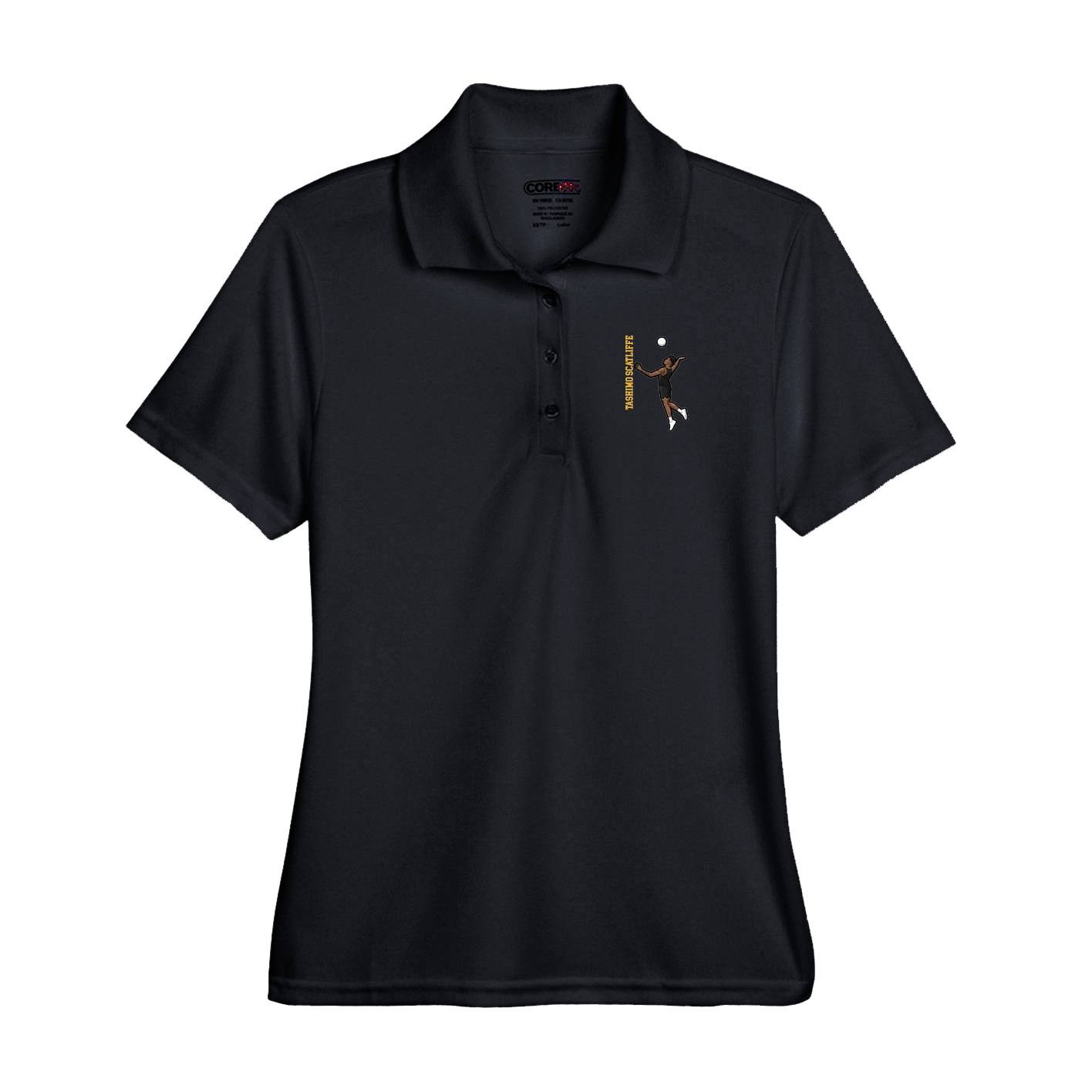Performance Polo — Name Vertical in Black