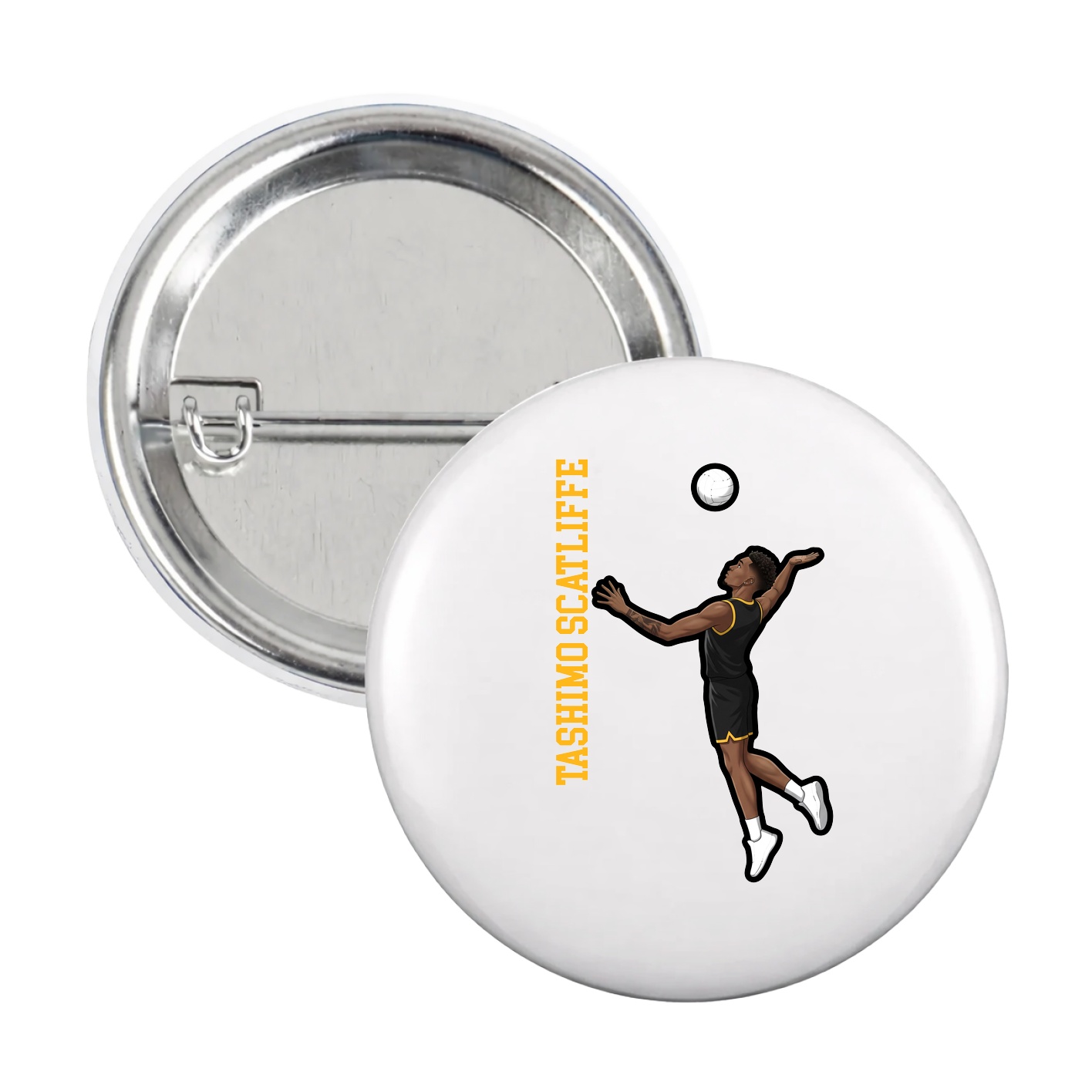 Game Day Button — Name Vertical in White