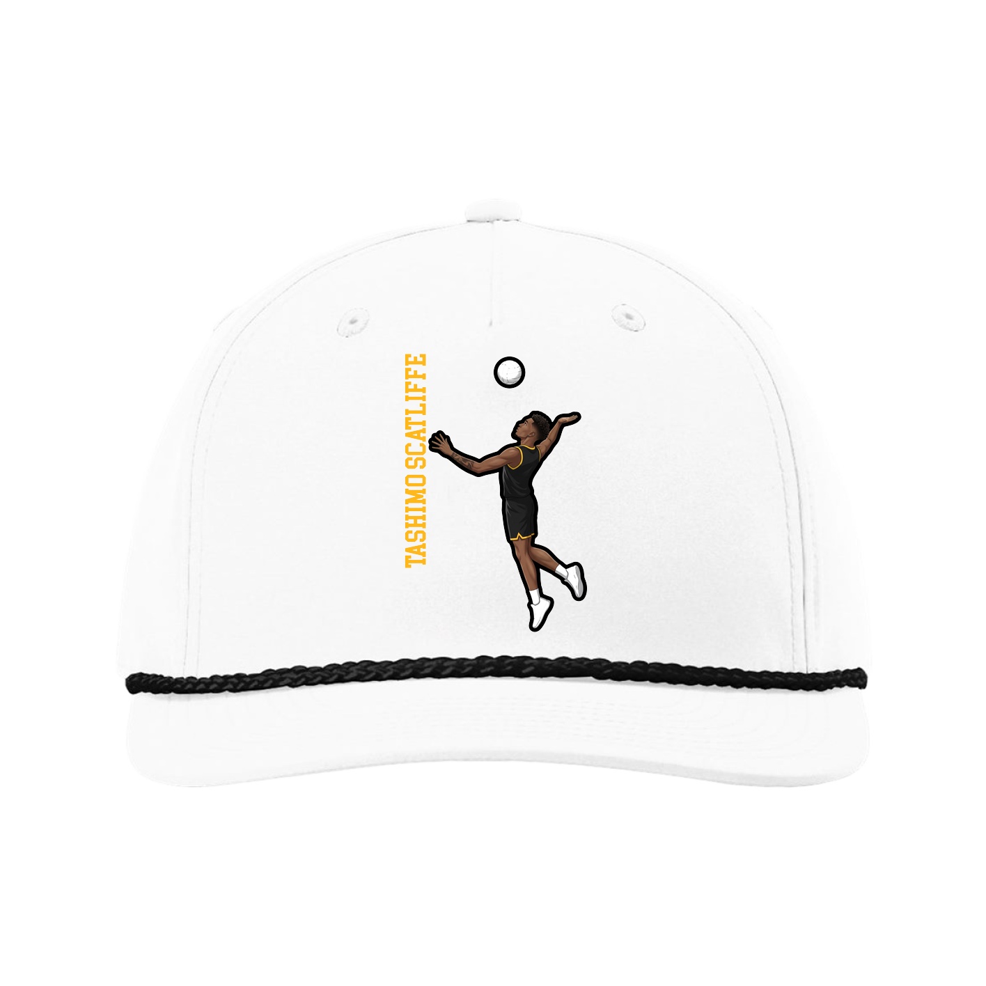 Five-Panel Classic Rope Cap — Name Vertical in White