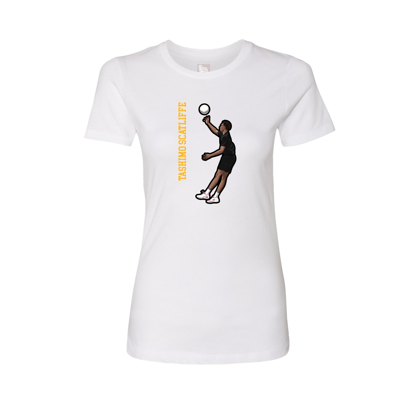 Womens Tee — Name Vertical in White