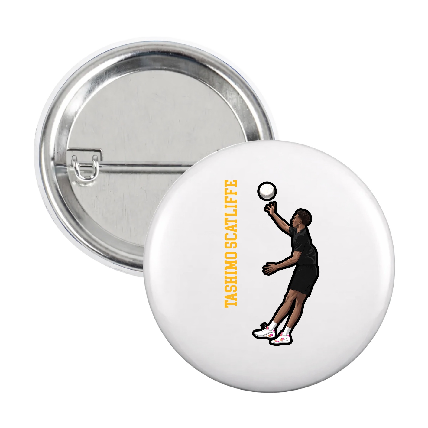 Game Day Button — Name Vertical in White
