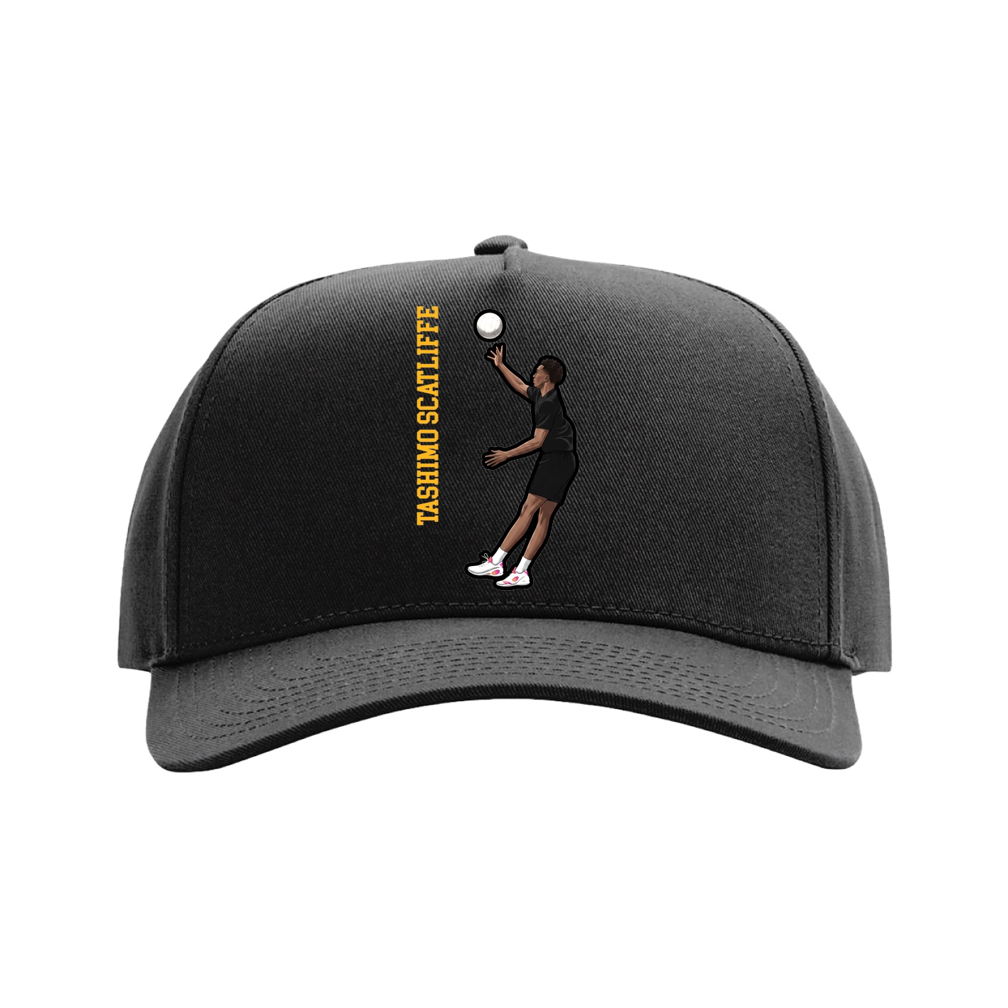Full Fabric Five-Panel Champ Cap — Name Vertical in Black