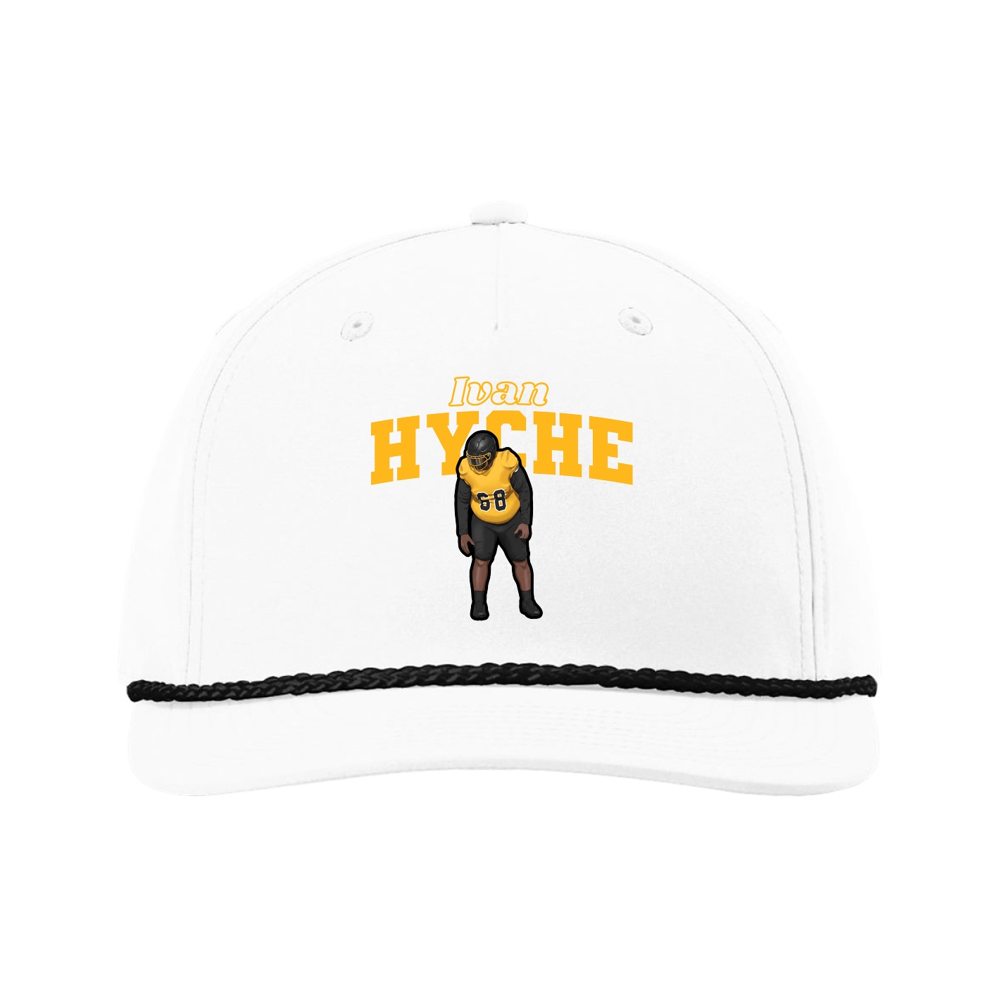 Five-Panel Classic Rope Cap — Name Arch in White