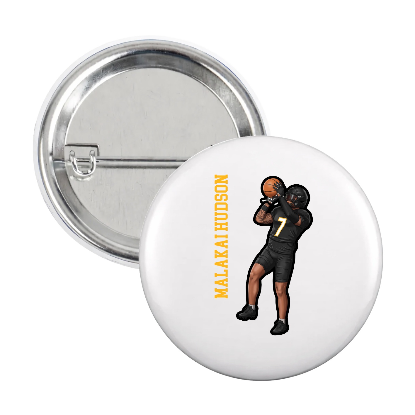 Game Day Button — Name Vertical in White