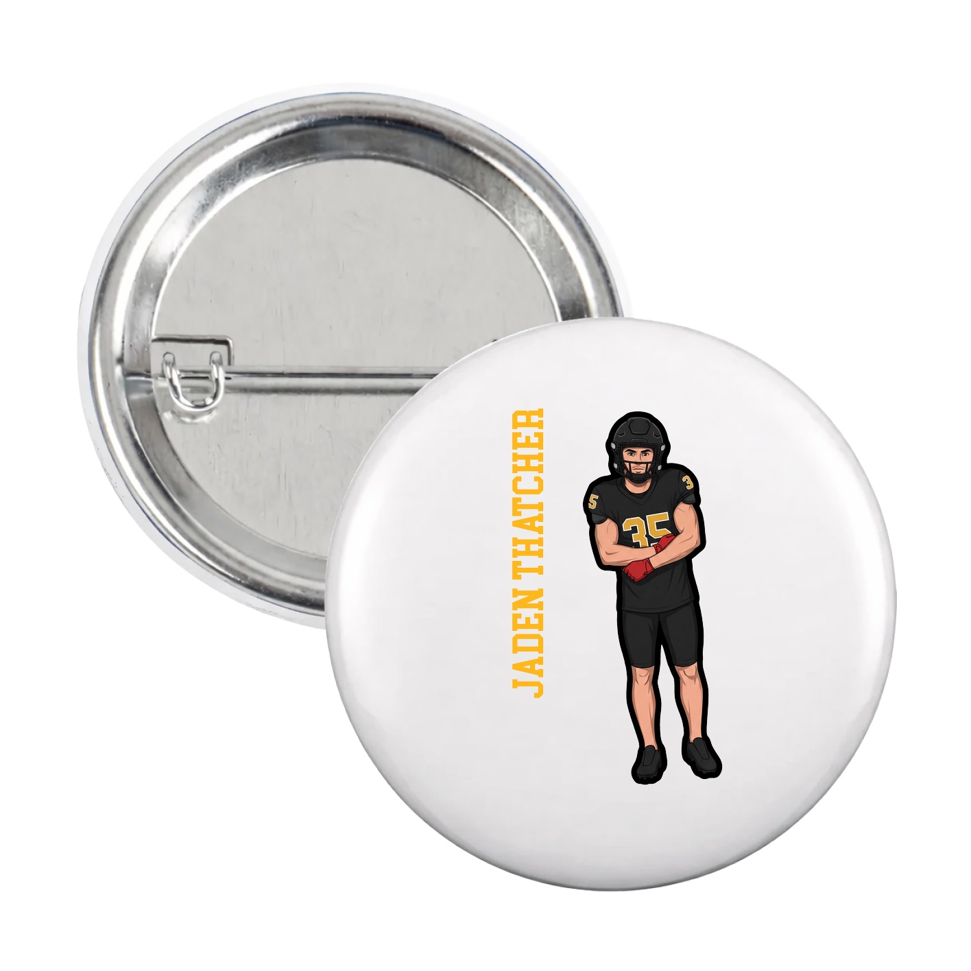 Game Day Button — Name Vertical in White