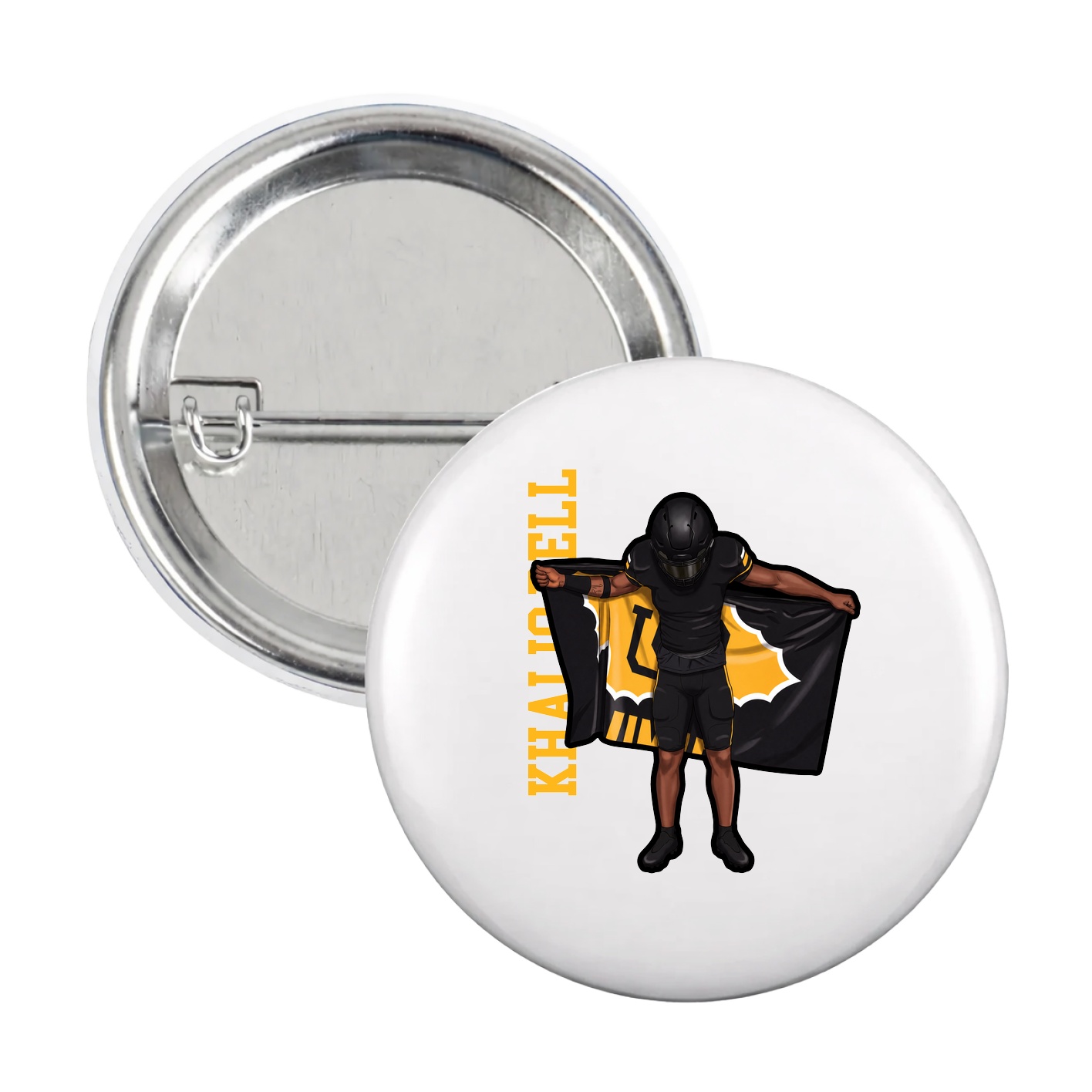 Game Day Button — Name Vertical in White