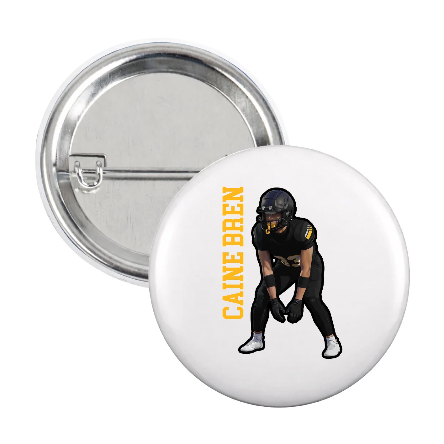 Game Day Button — Name Vertical in White