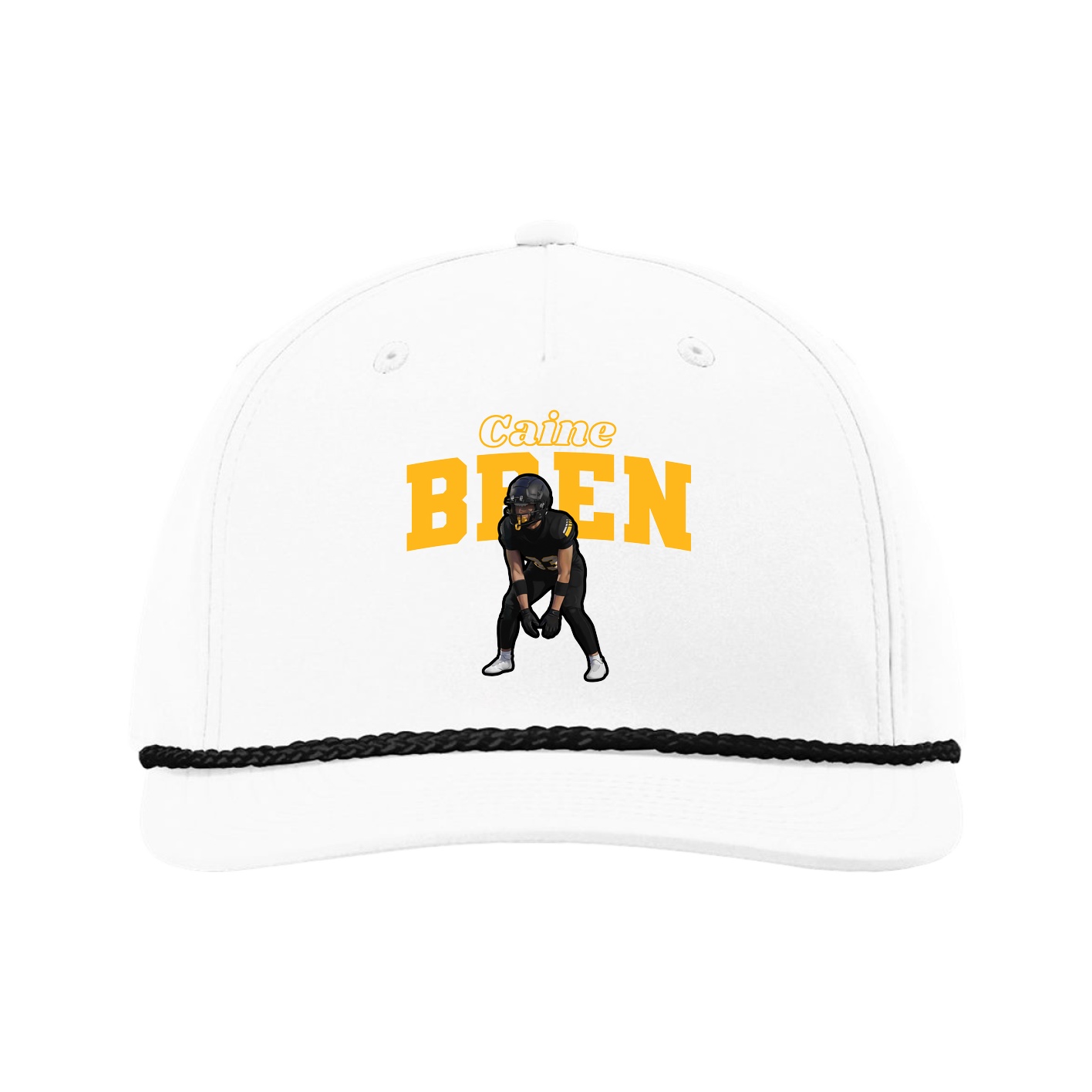 Five-Panel Classic Rope Cap — Name Arch in White