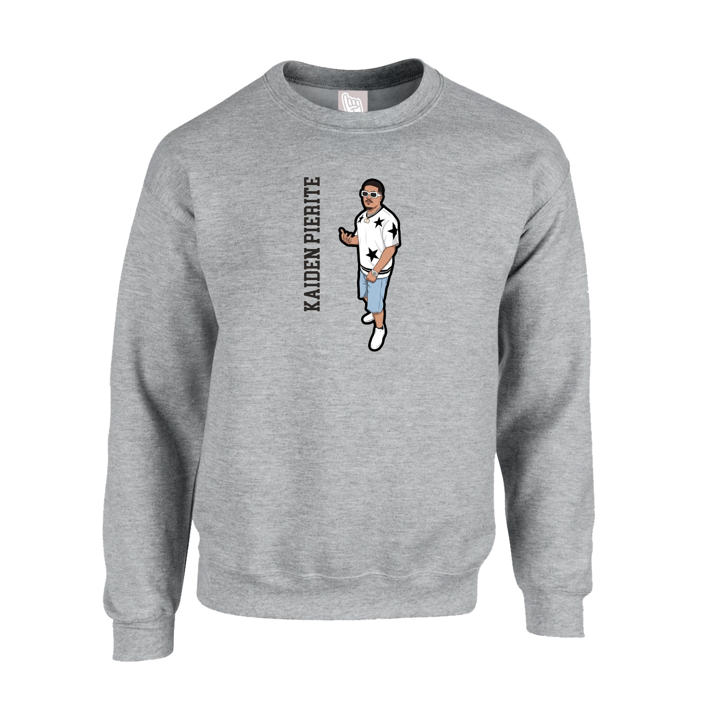 Fleece Crew — Name Vertical in Grey