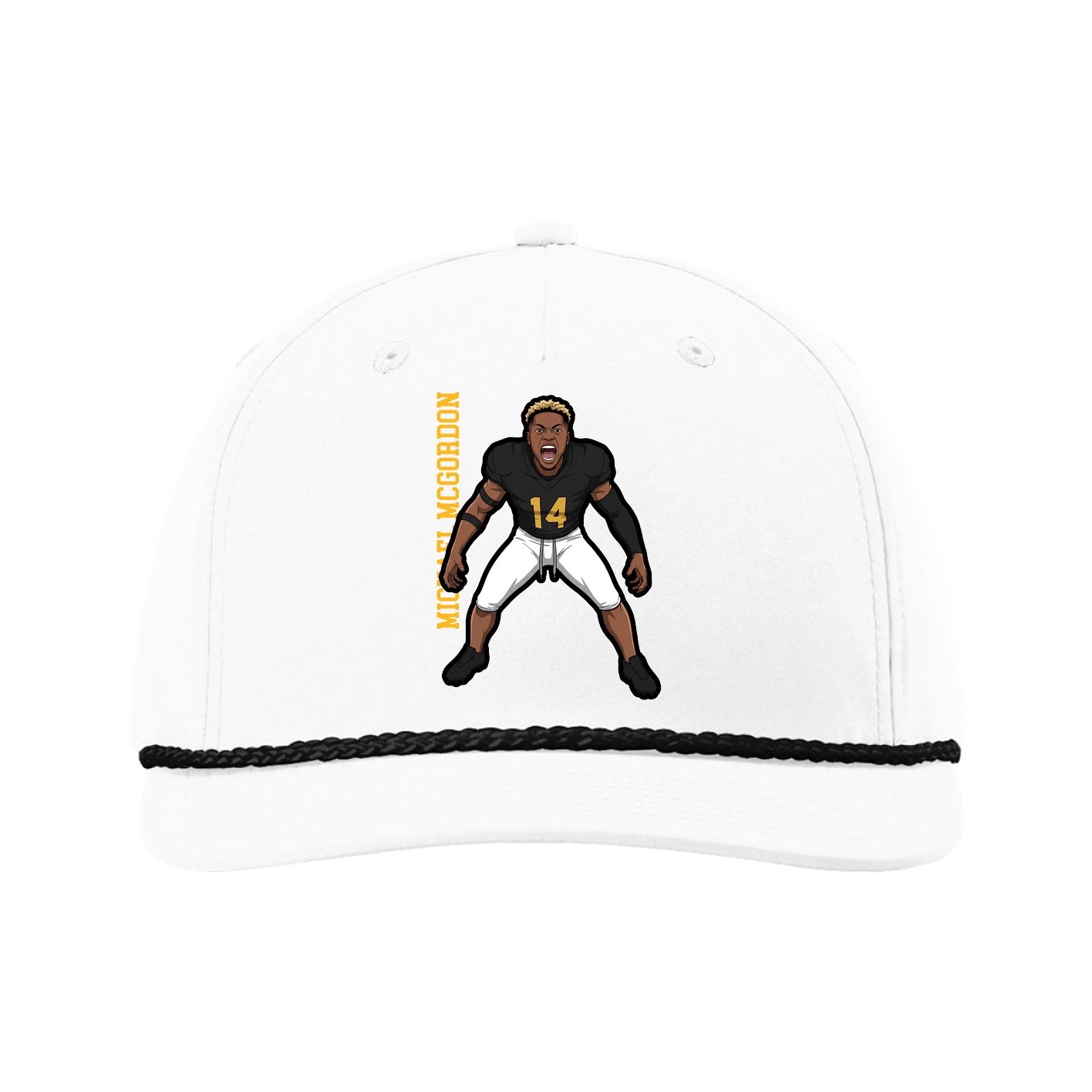Five-Panel Classic Rope Cap — Name Vertical in White