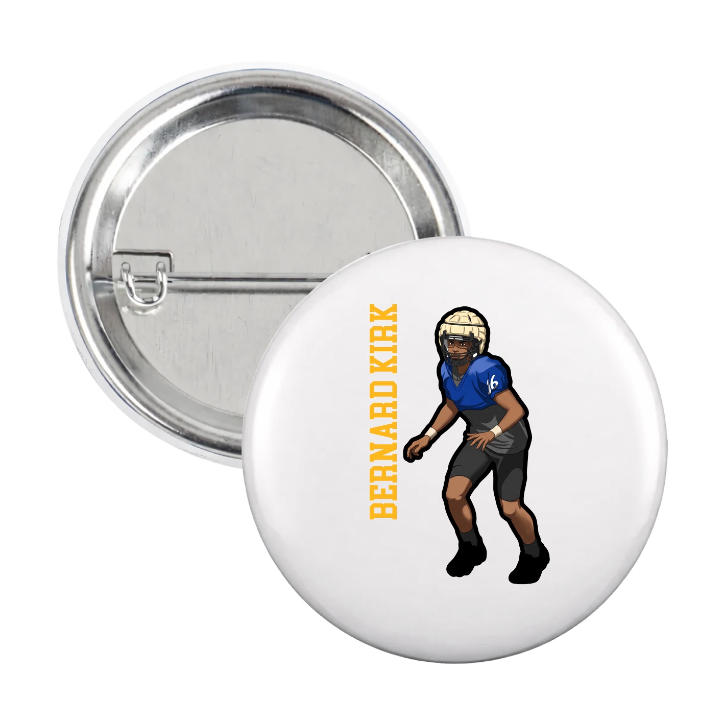 Game Day Button — Name Vertical in White
