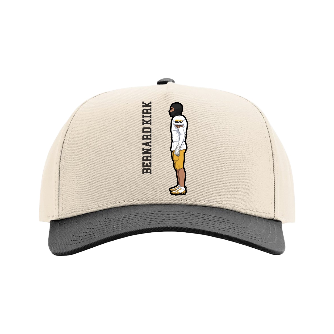 Full Fabric Five-Panel Champ Cap — Name Vertical in Cream/Black