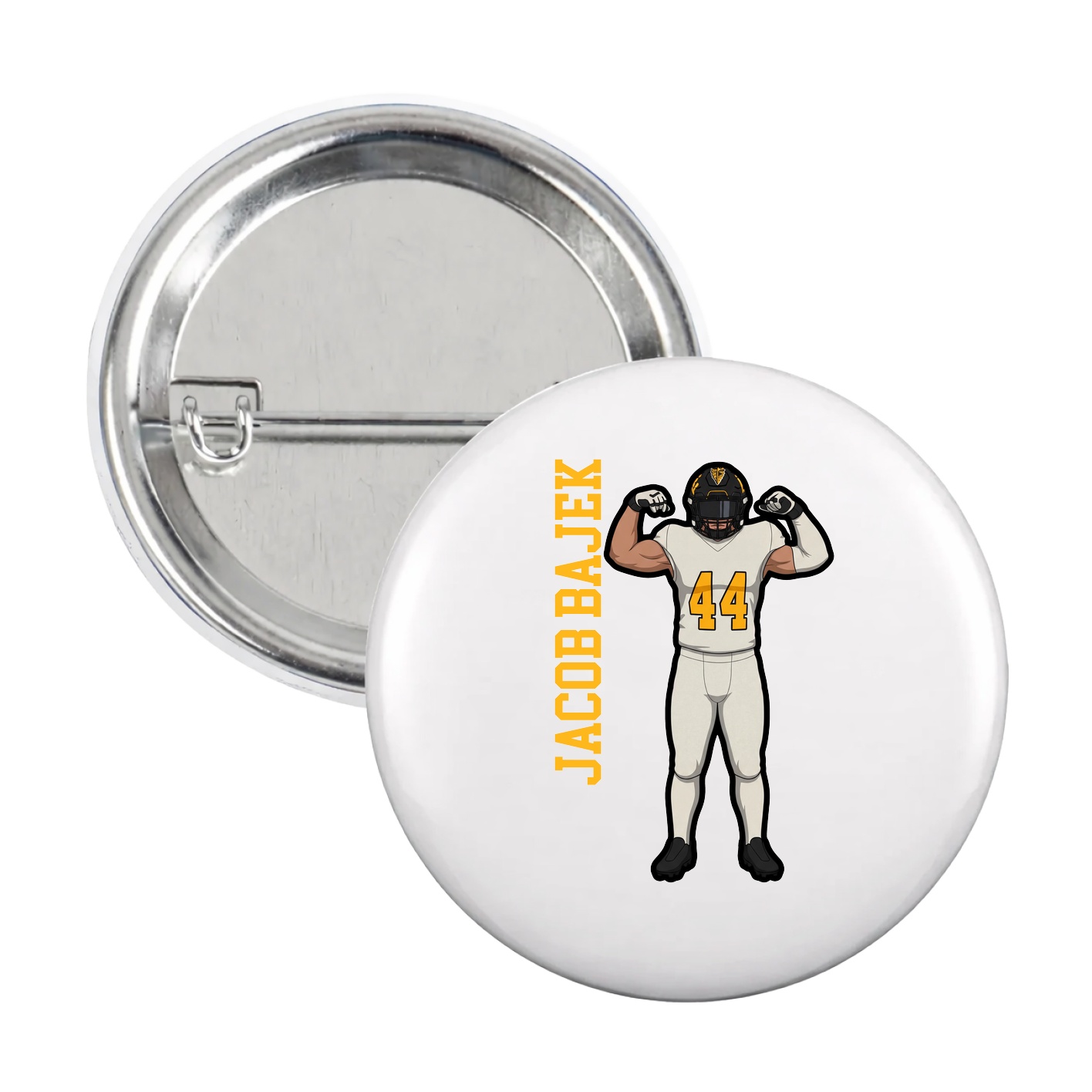 Game Day Button — Name Vertical in White