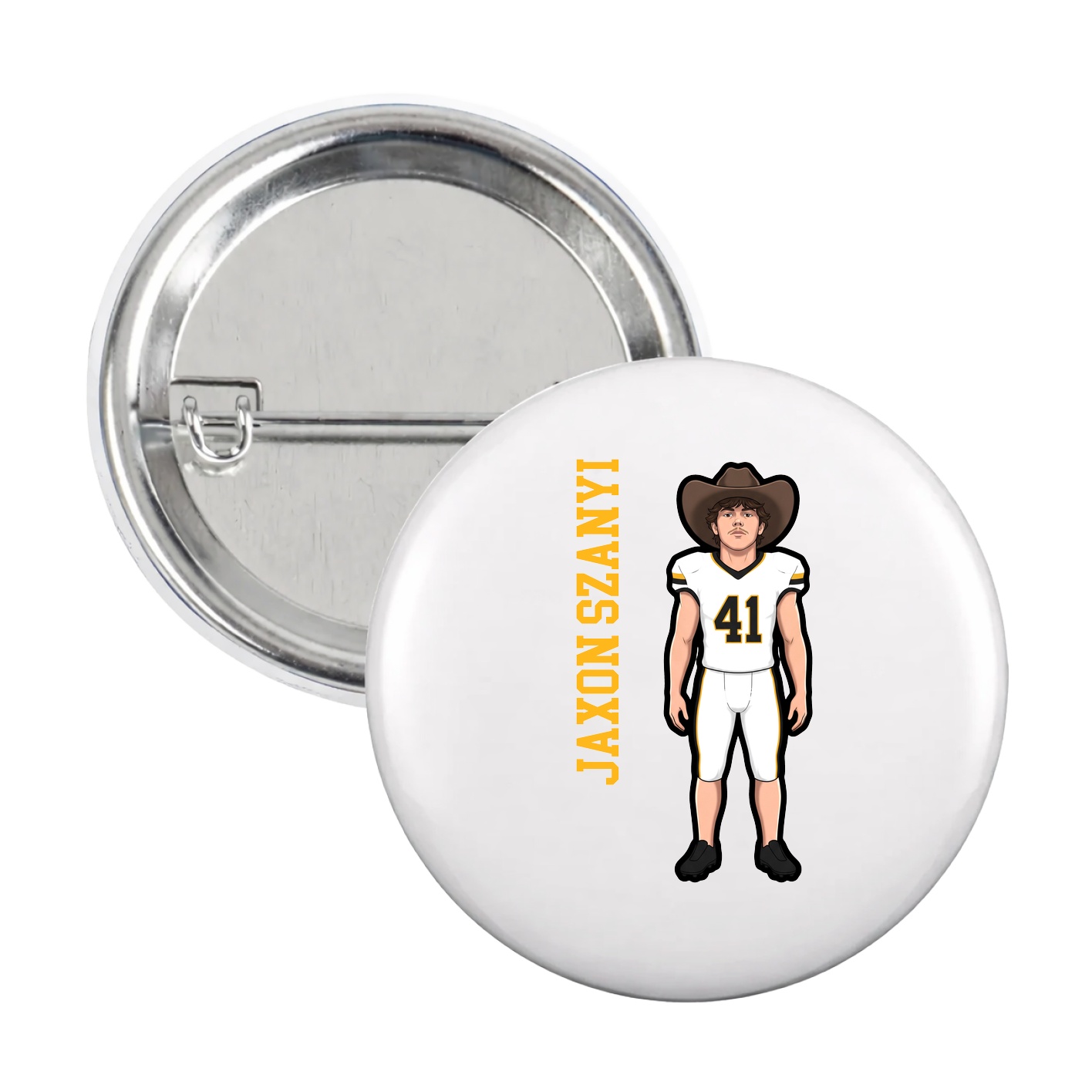 Game Day Button — Name Vertical in White