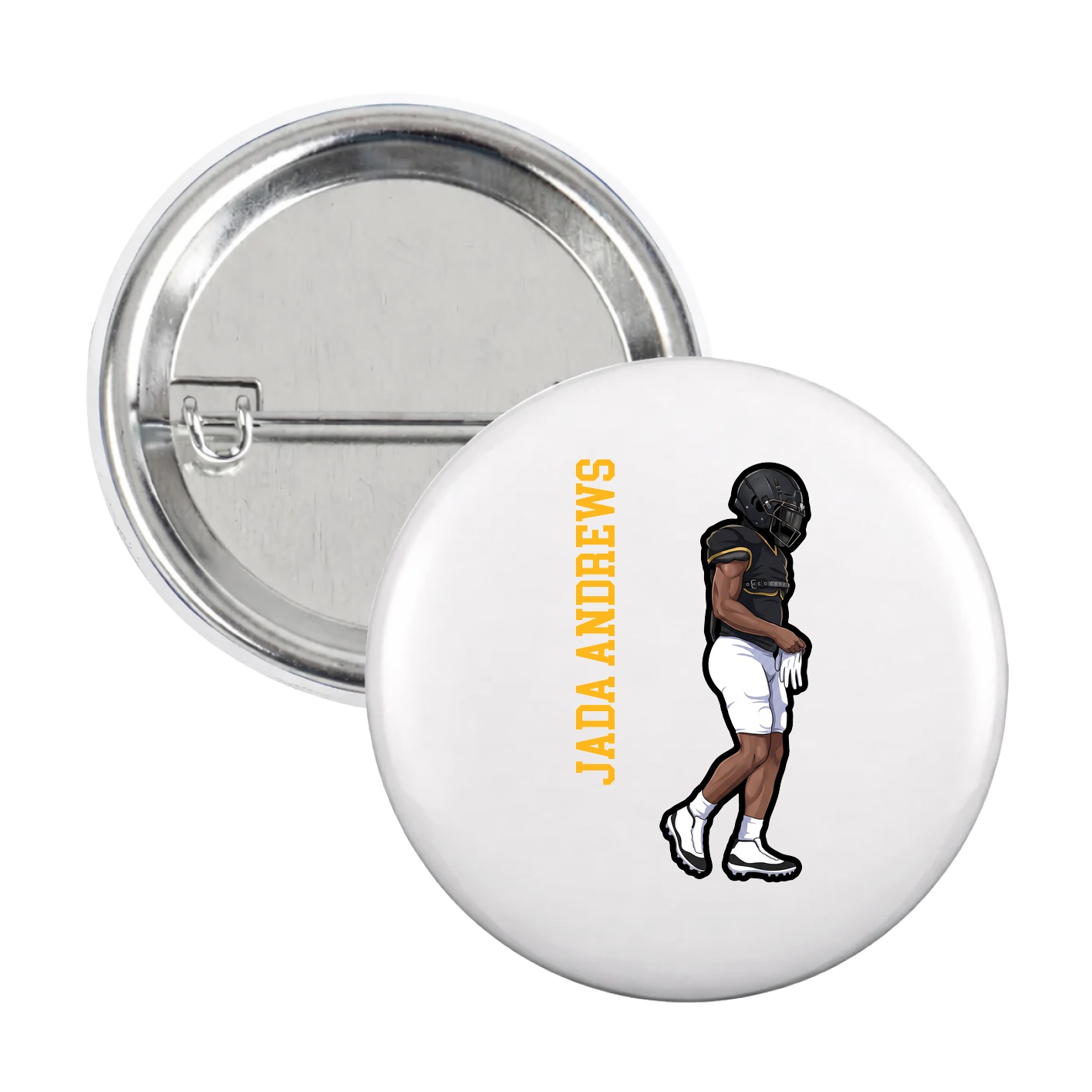 Game Day Button — Name Vertical in White