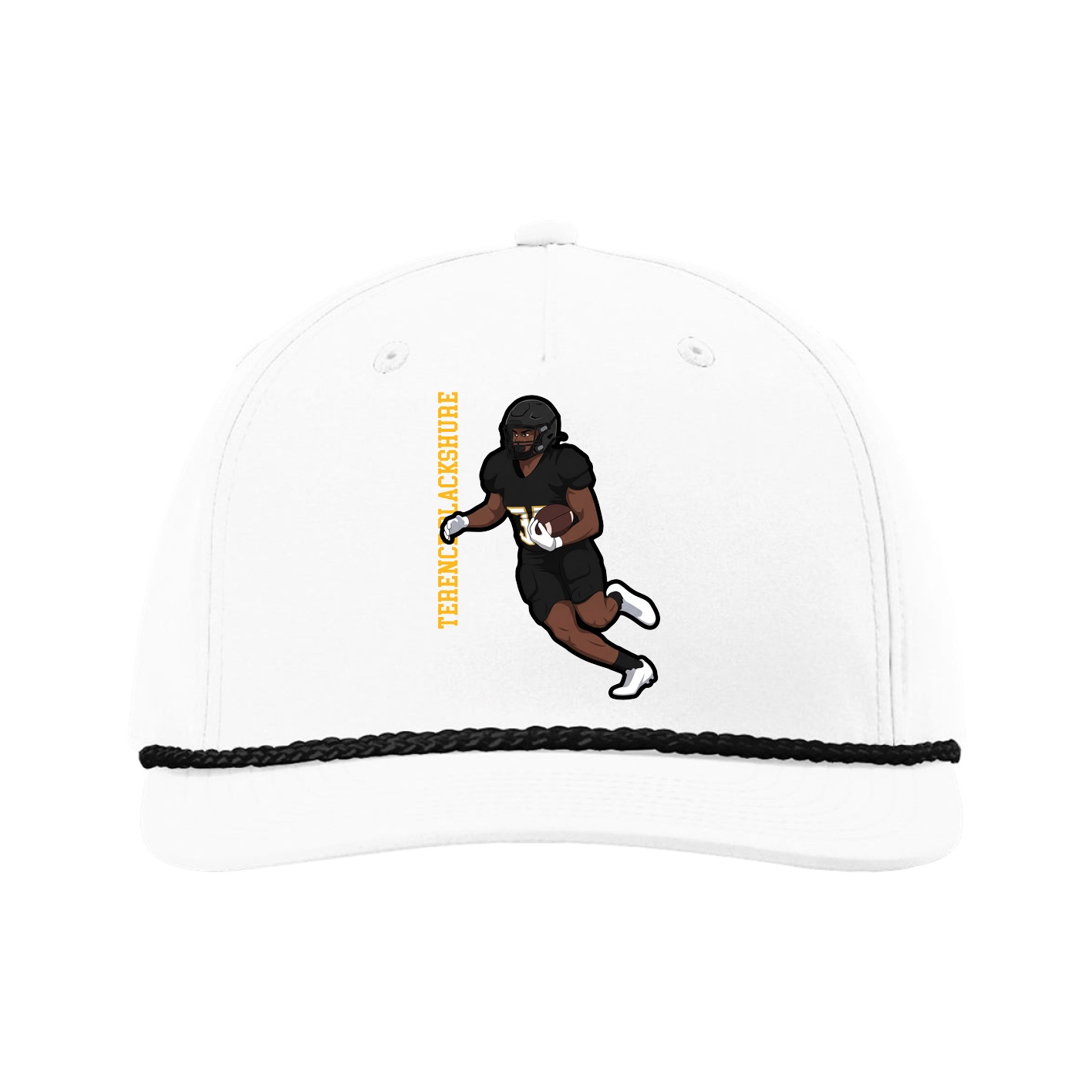 Five-Panel Classic Rope Cap — Name Vertical in White