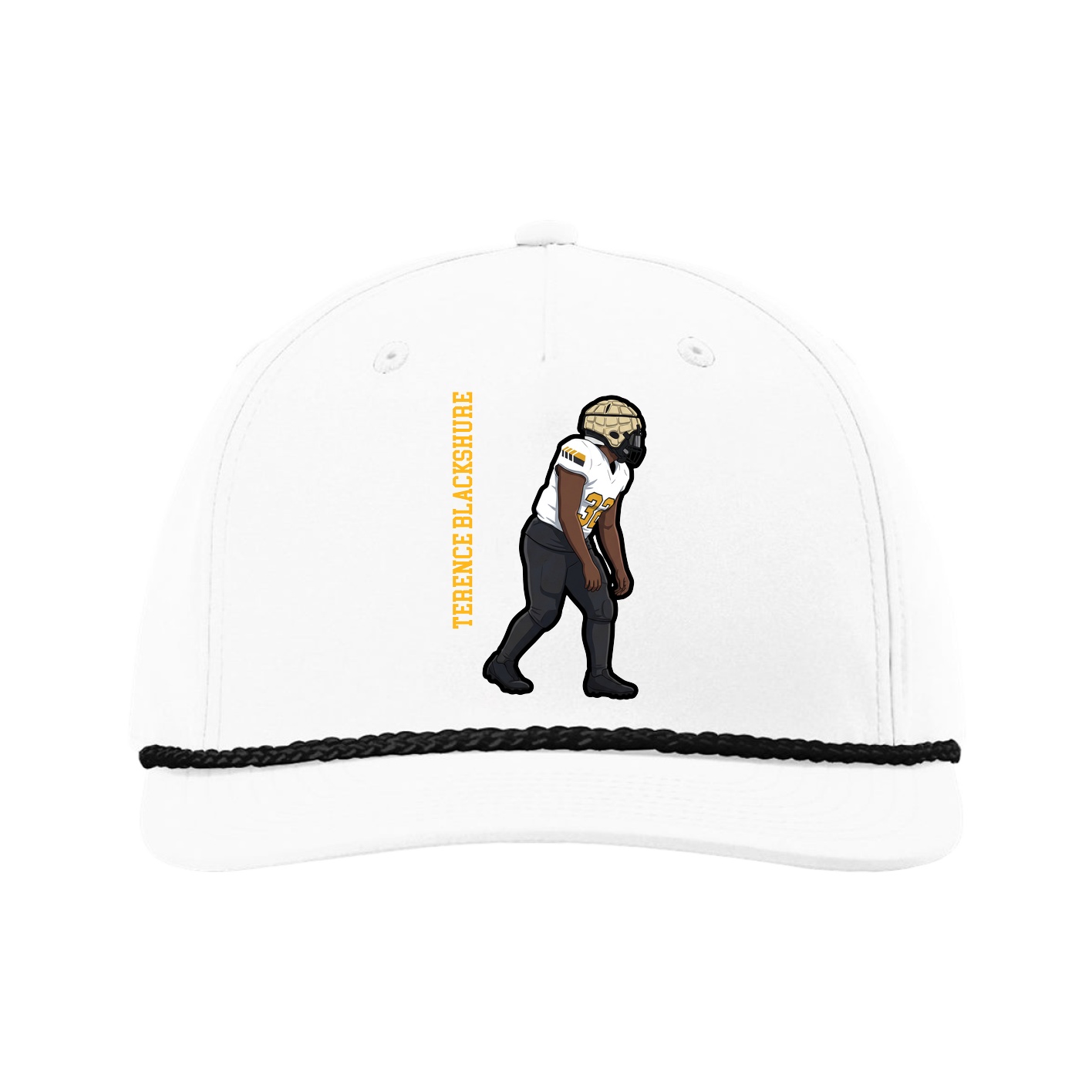 Five-Panel Classic Rope Cap — Name Vertical in White