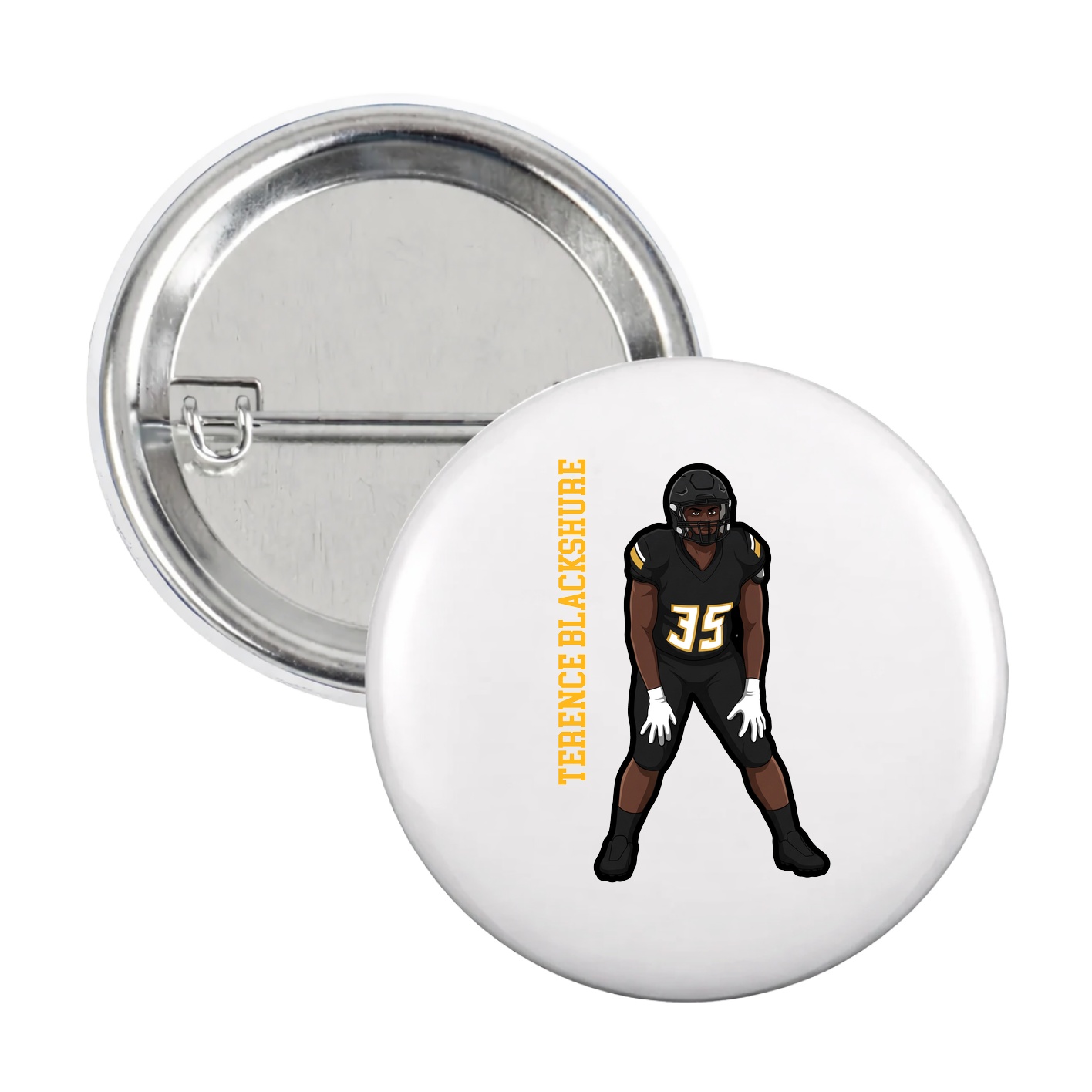 Game Day Button — Name Vertical in White