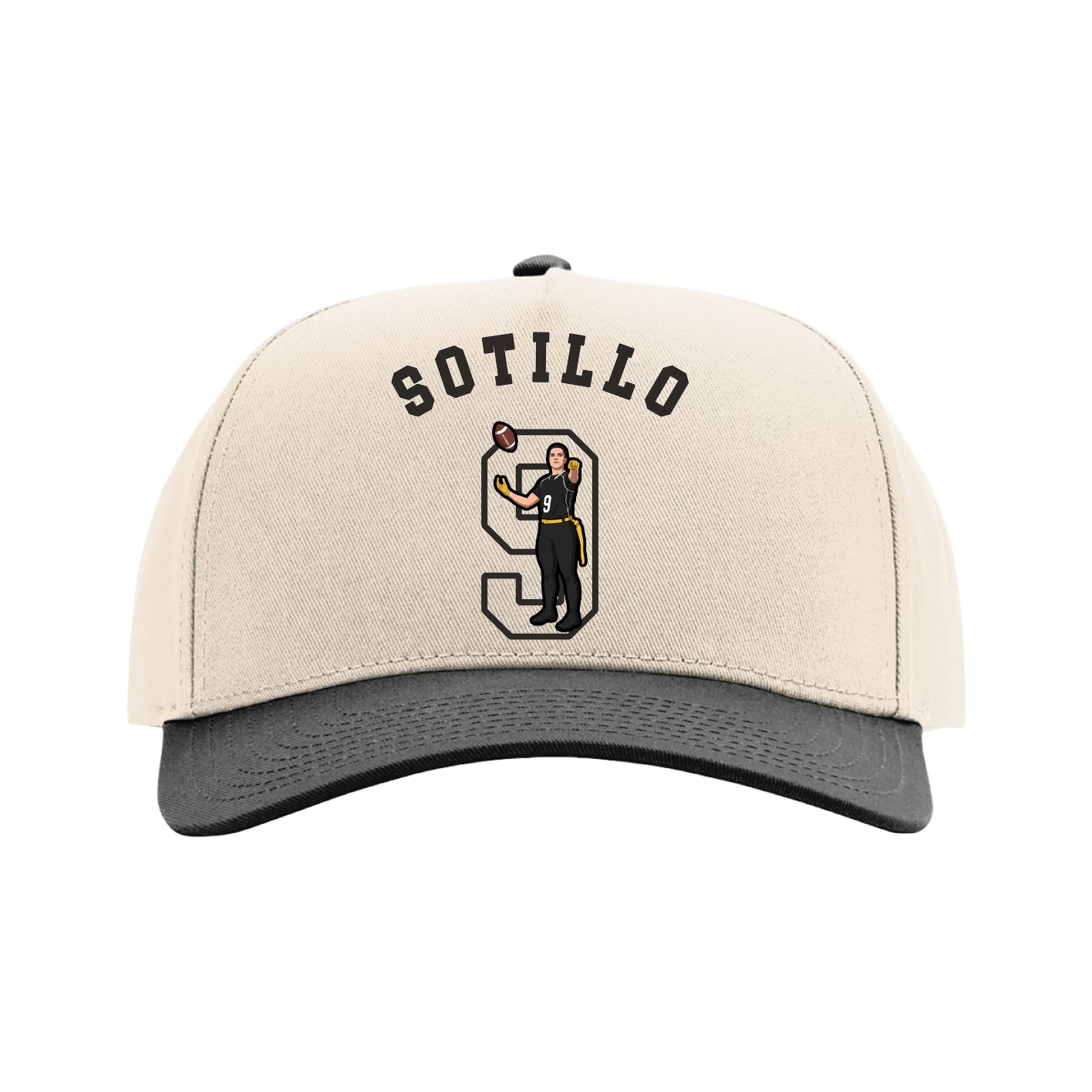 Full Fabric Five-Panel Champ Cap — Shirsey Arch in Cream/Black