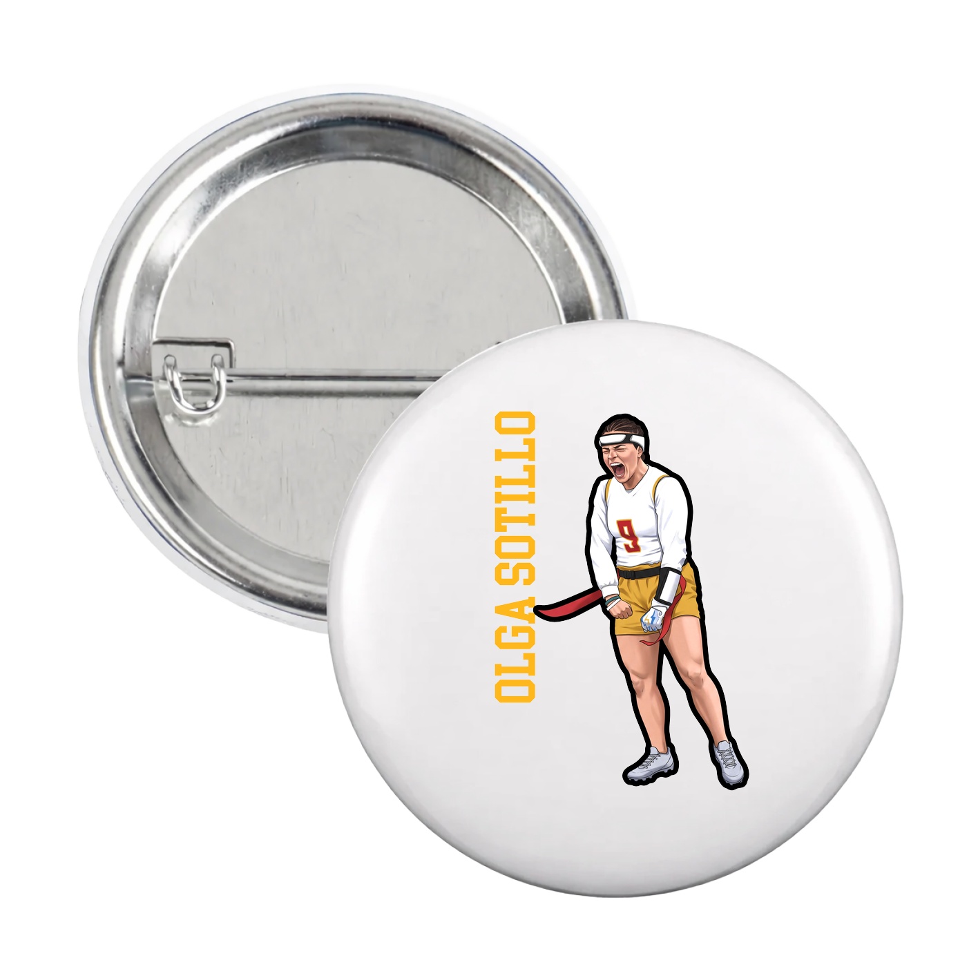 Game Day Button — Name Vertical in White