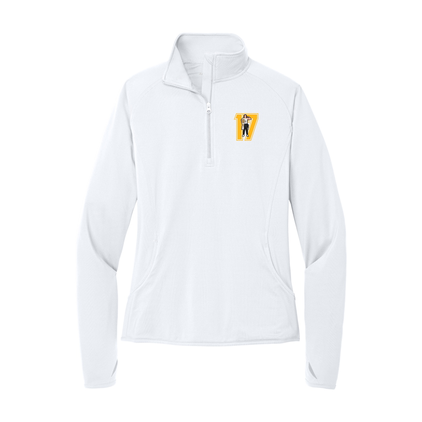 Women's Q-Zip Pullover — Number in White