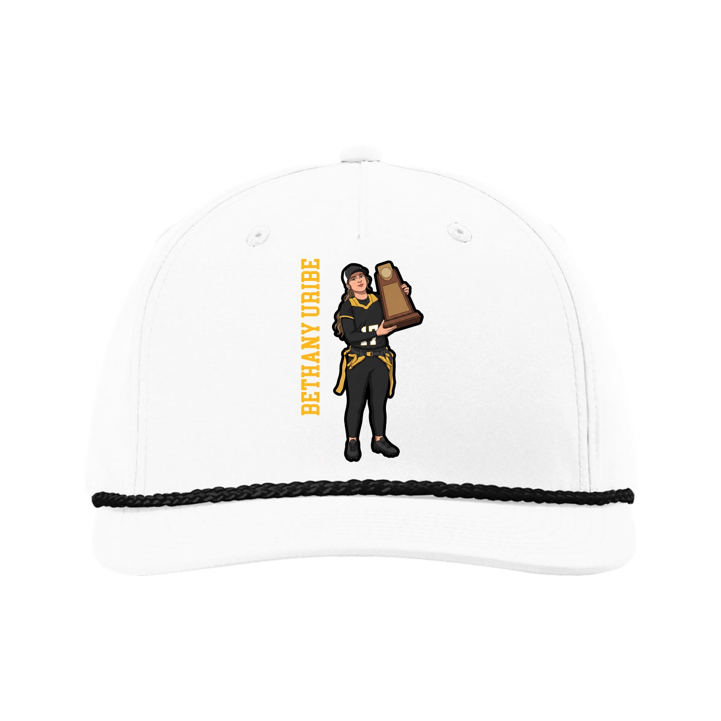 Five-Panel Classic Rope Cap — Name Vertical in White