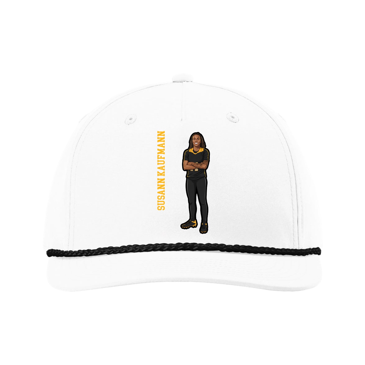 Five-Panel Classic Rope Cap — Name Vertical in White