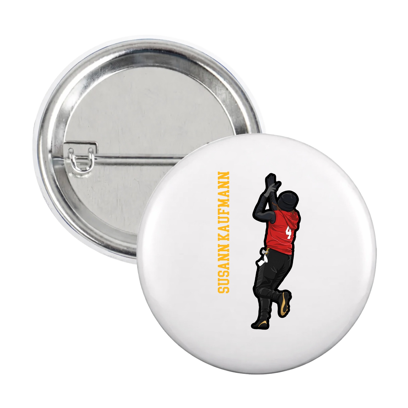 Game Day Button — Name Vertical in White