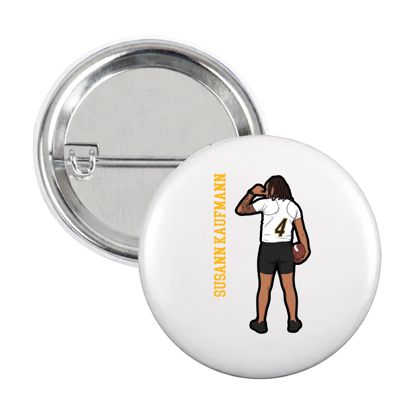 Game Day Button — Name Vertical in White
